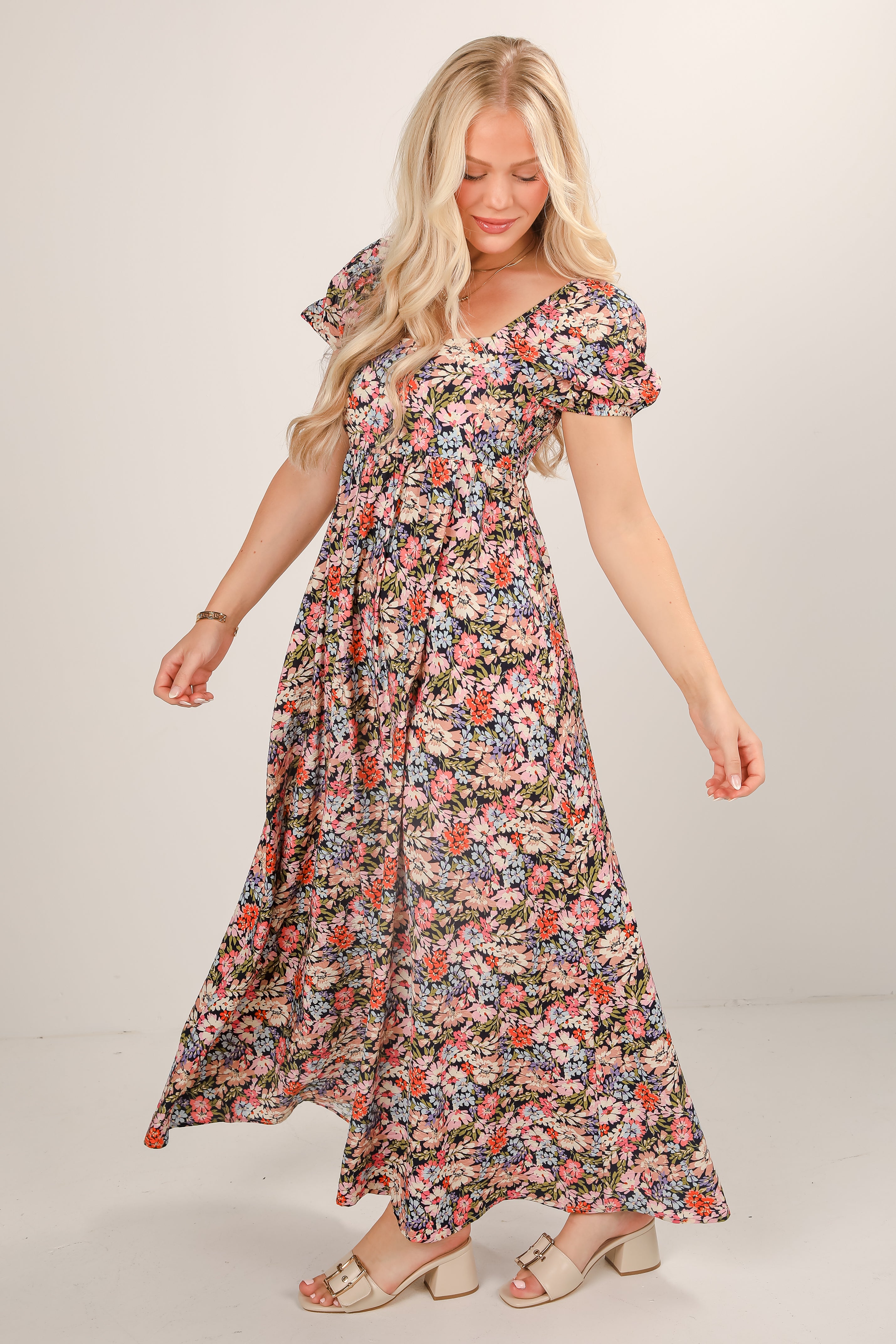 Graceful Perfection Navy Floral Maxi Dress