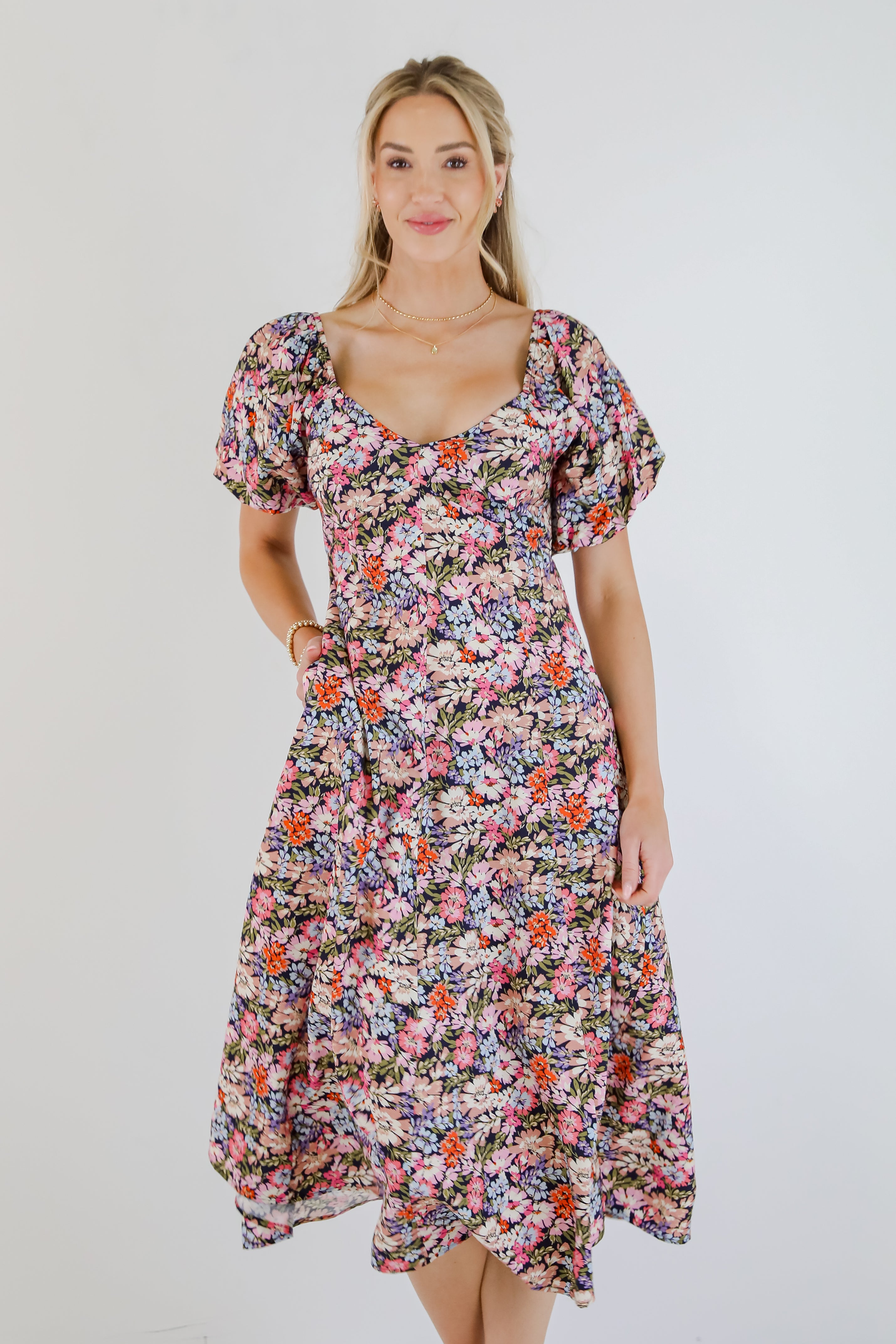 Graceful Perfection Navy Floral Maxi Dress