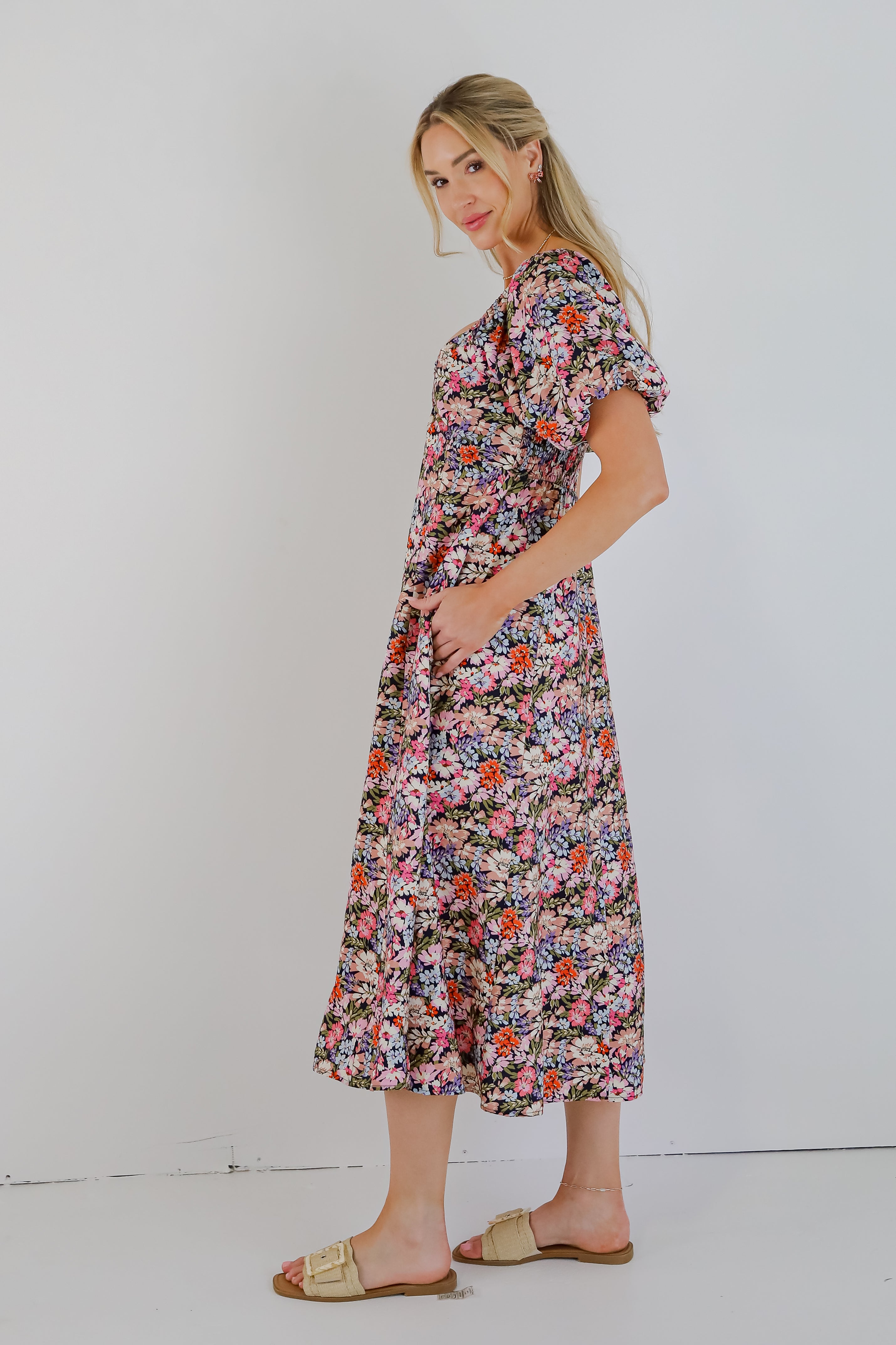 Graceful Perfection Navy Floral Maxi Dress