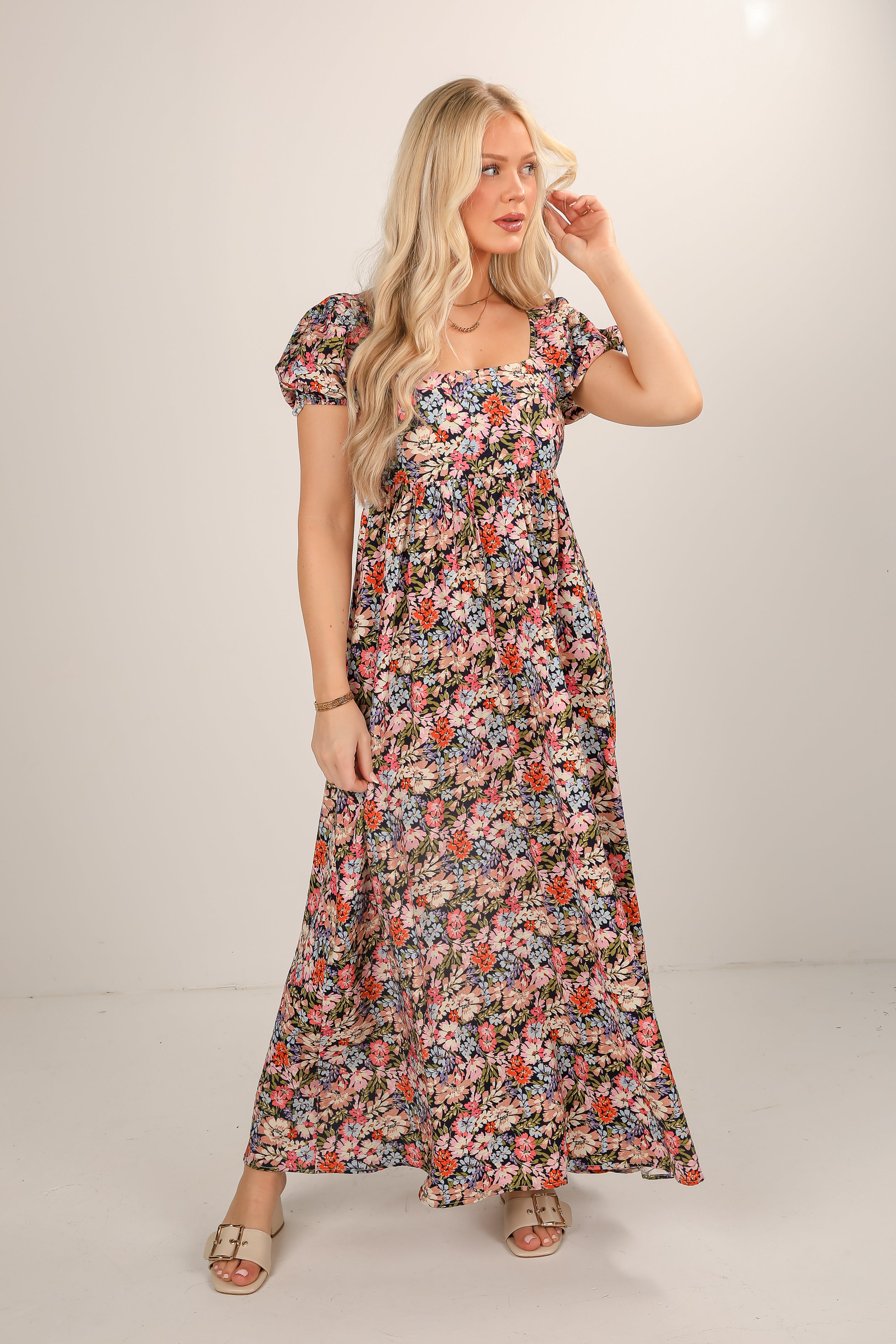 Graceful Perfection Navy Floral Maxi Dress
