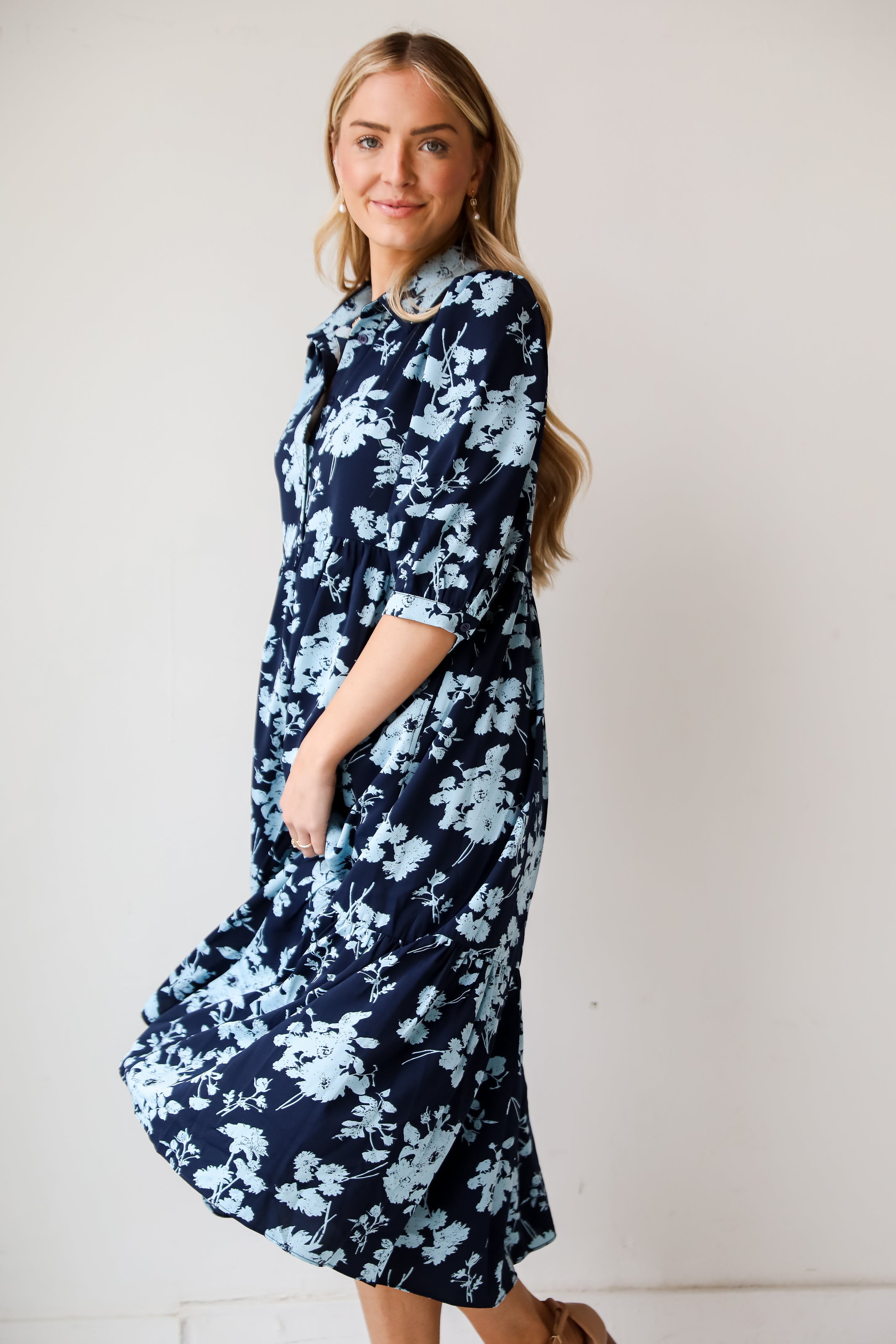 long floral dress Navy Blue Dress For Women