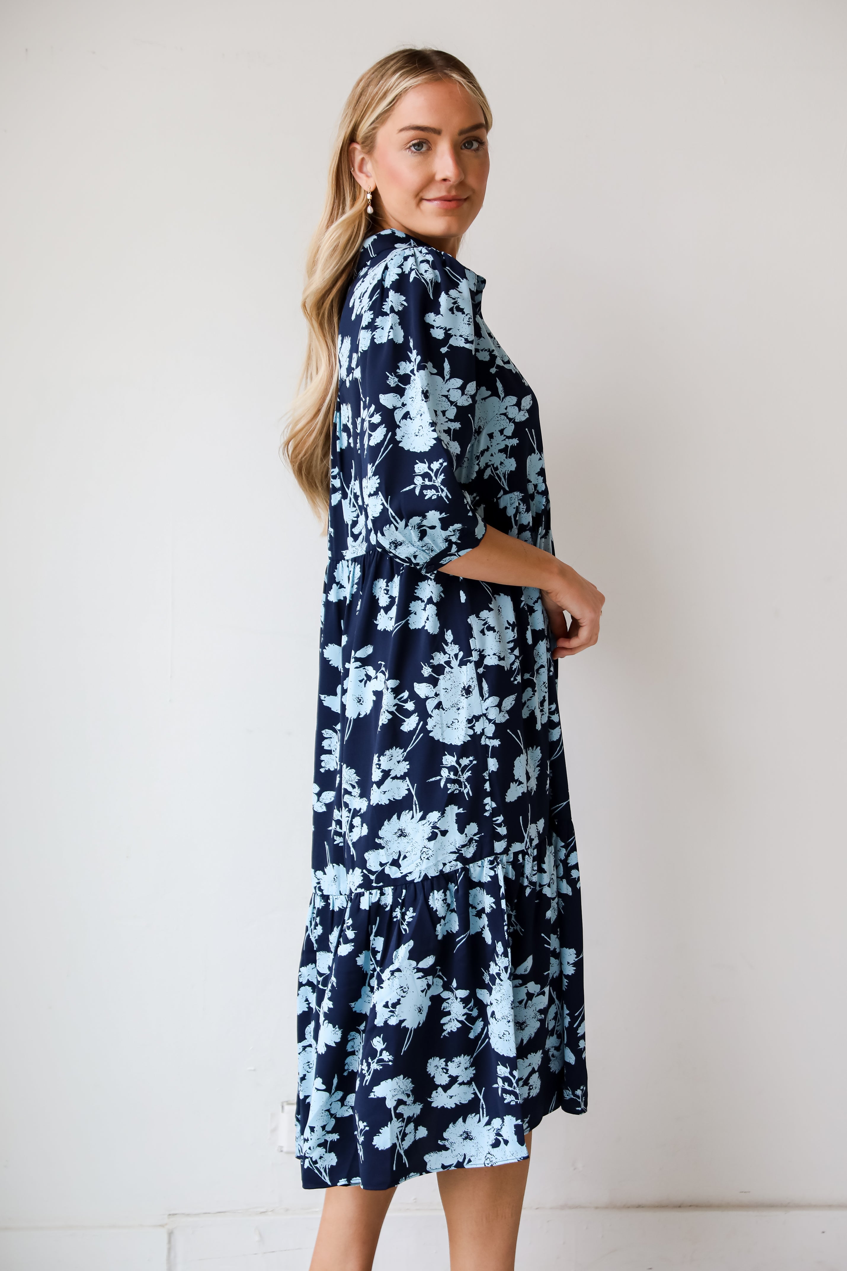 floral midi dress Navy Blue Dress For Women