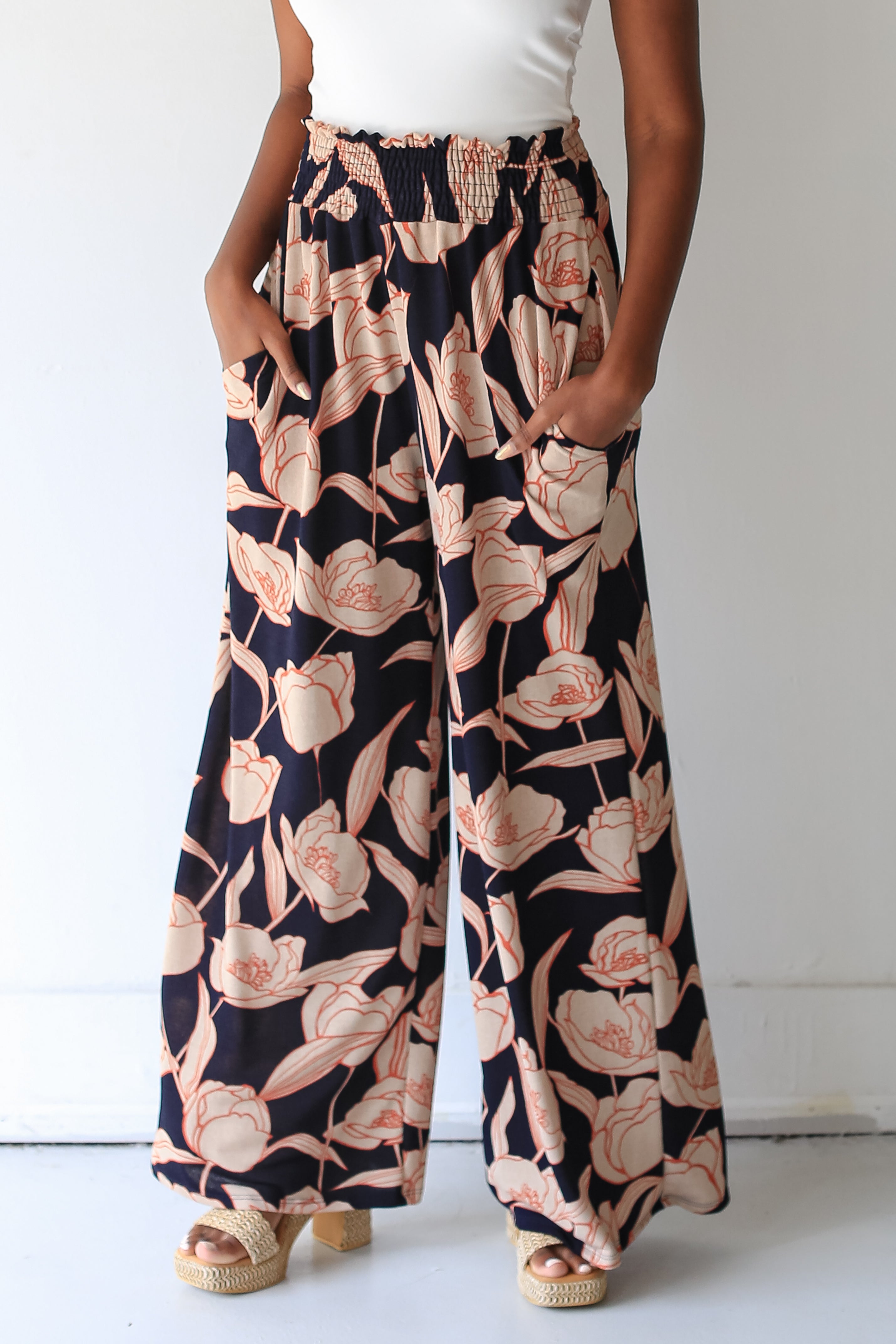 Floral Wide Leg Pants on dress up model