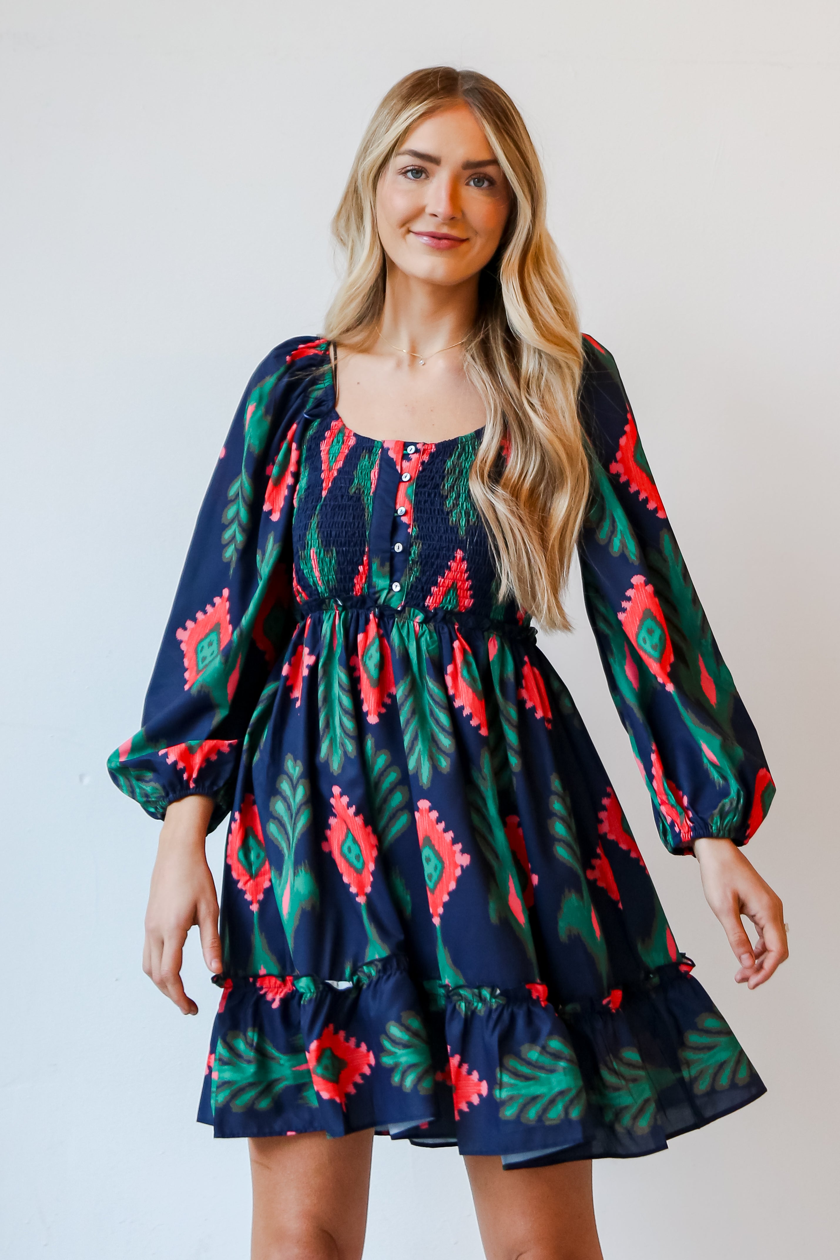navy printed dress