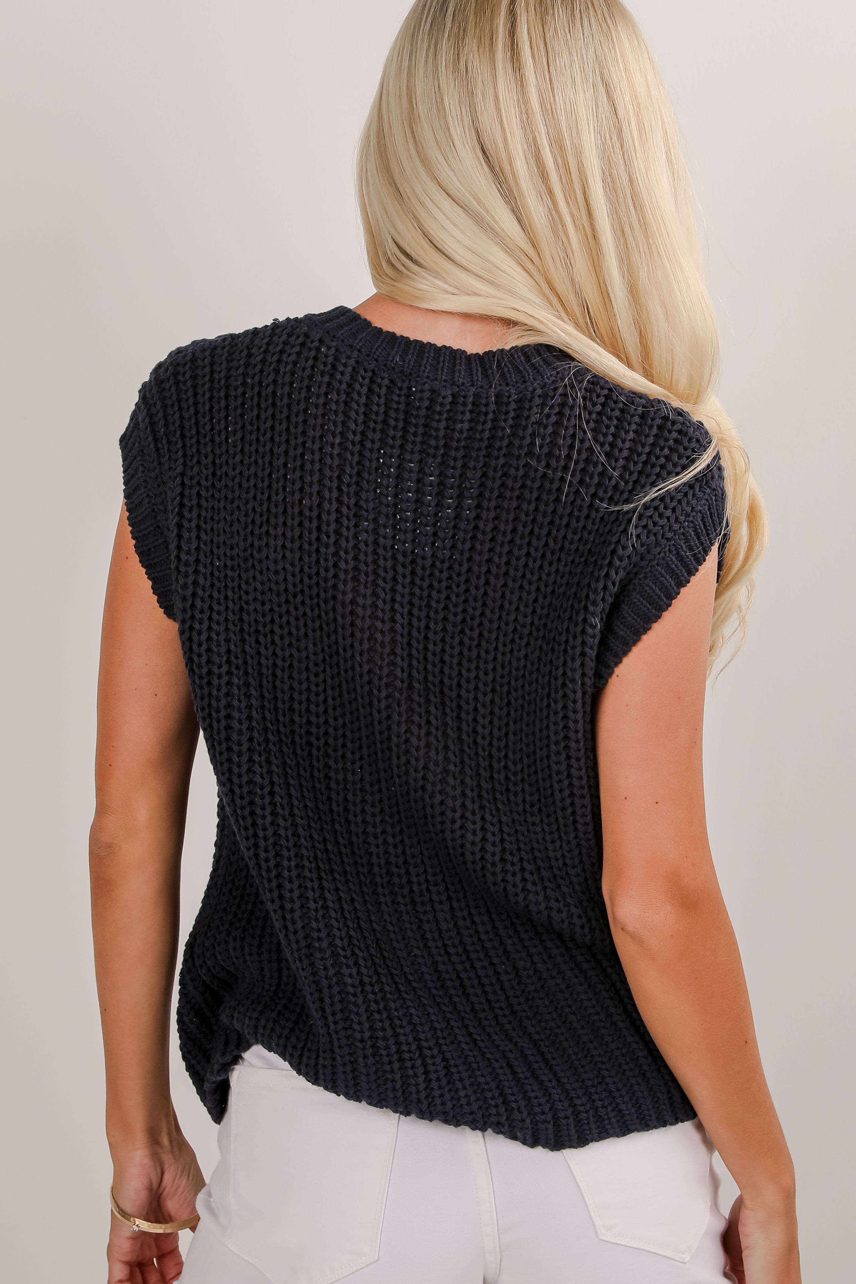 Admired Poise Navy Sleeveless Knit Top