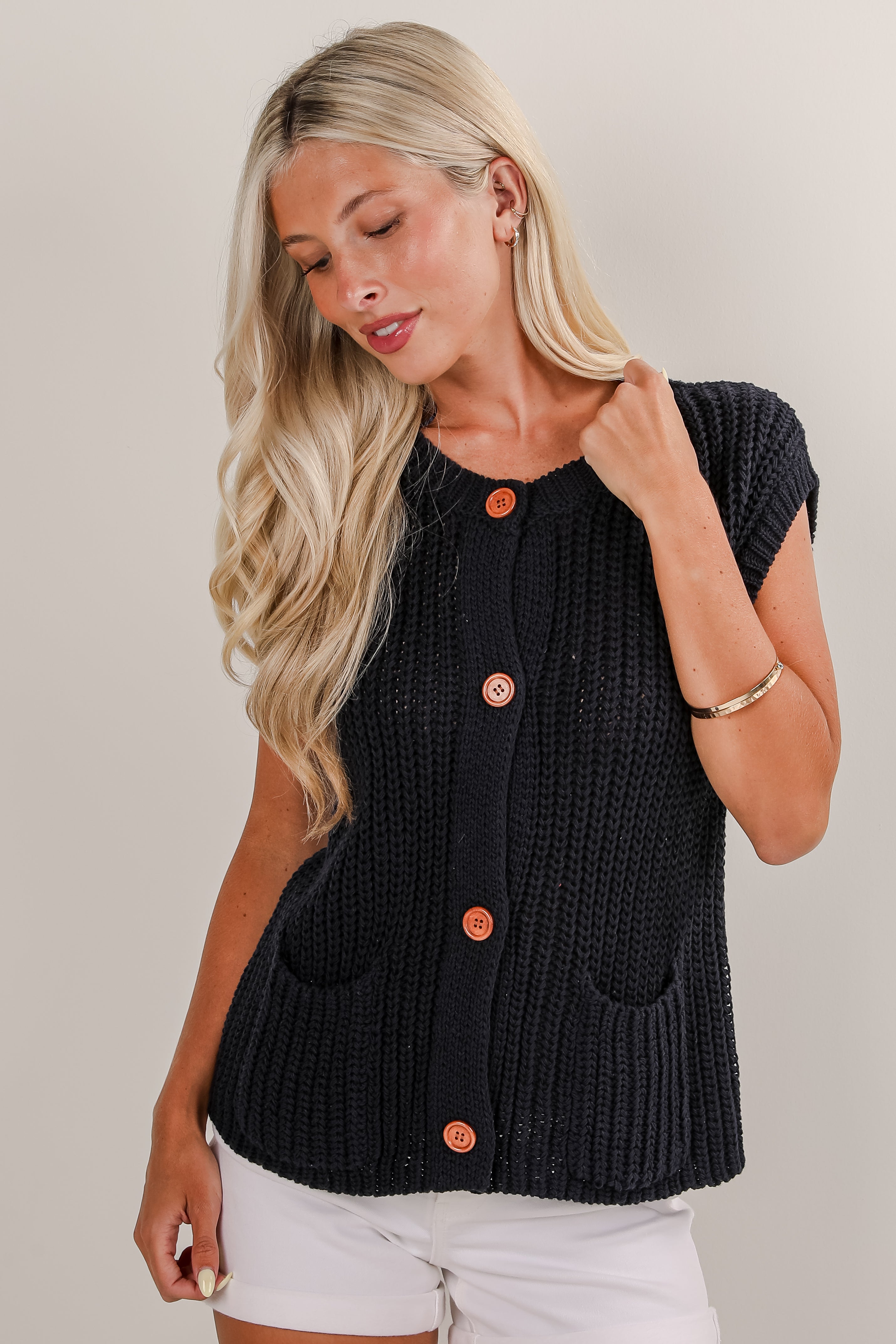 Admired Poise Navy Sleeveless Knit Top