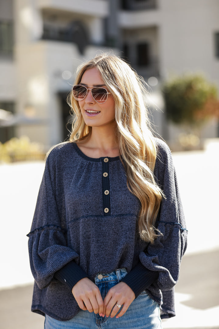 cute Navy Oversized Knit Top