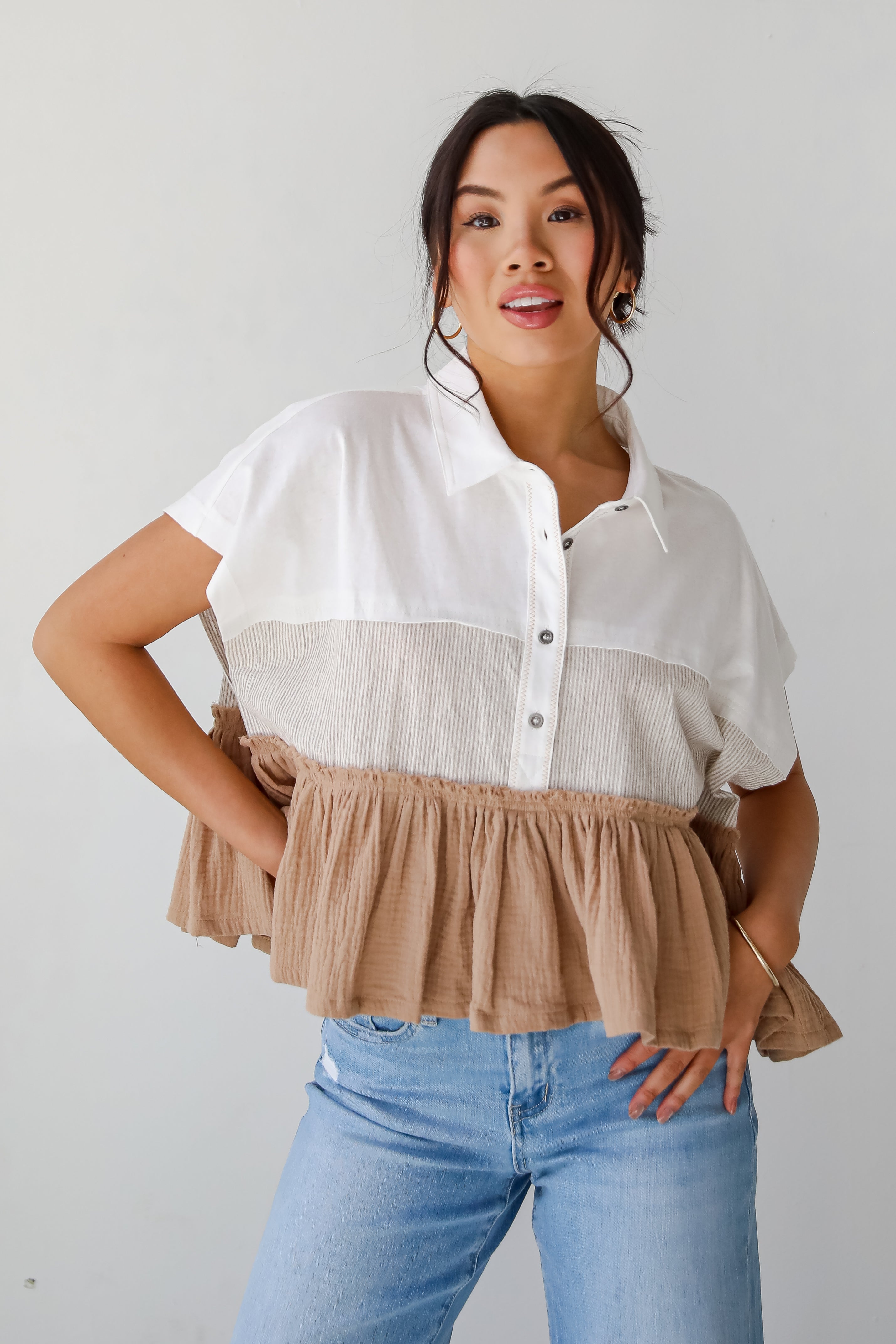 Tiers To Summer Off White Color Block Blouse