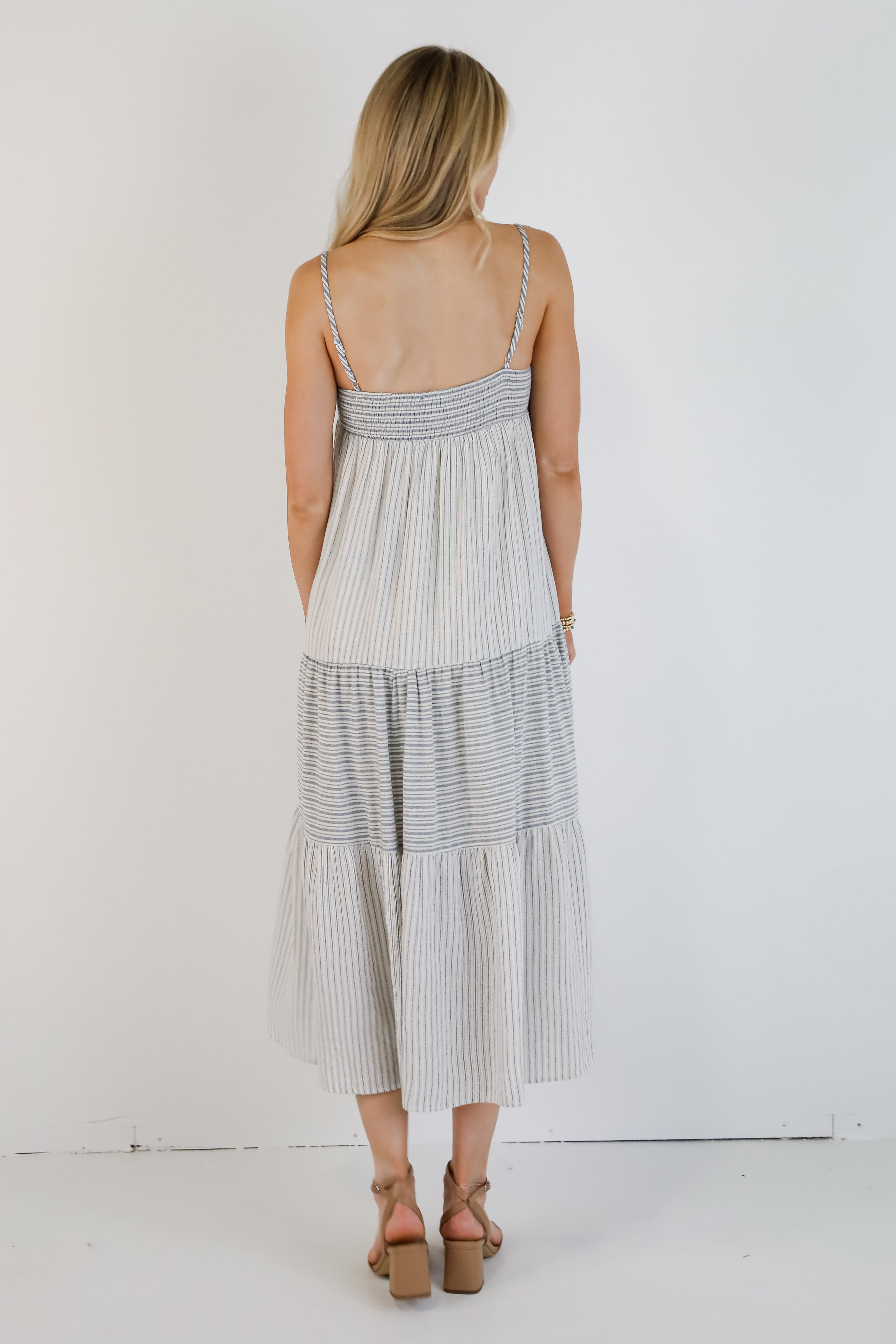 Where It All Begins Off White Striped Tiered Maxi Dress