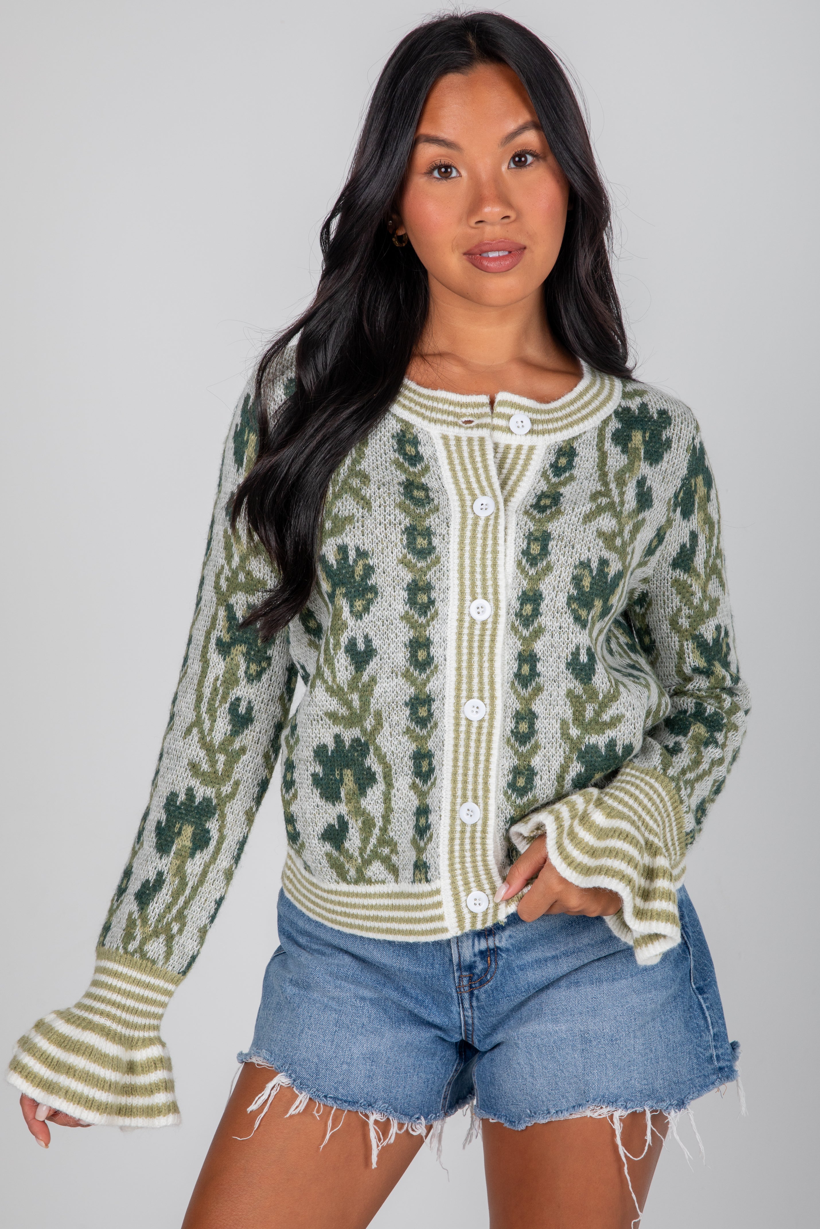 green floral sweater