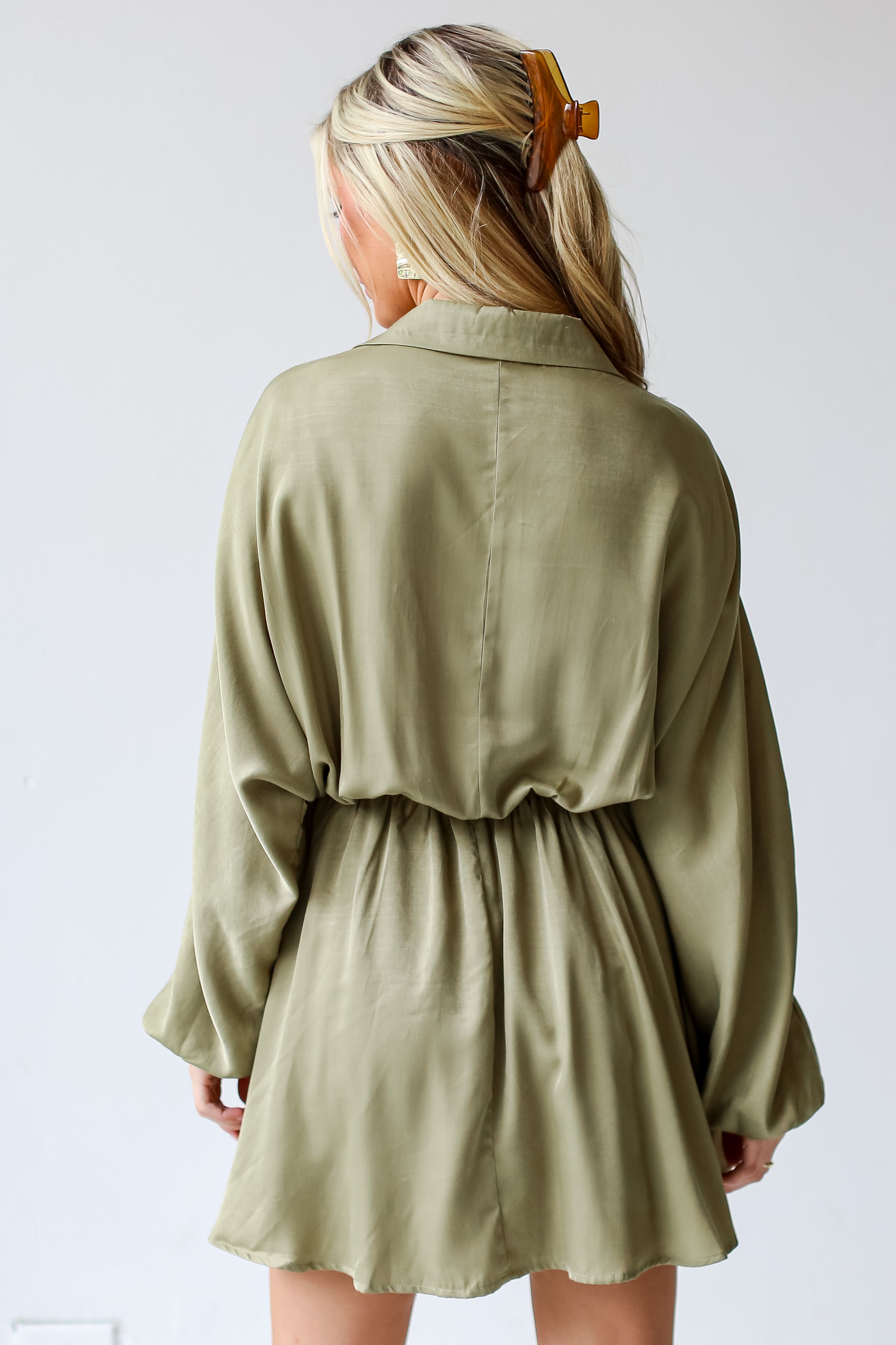 olive green Mini Dress back view