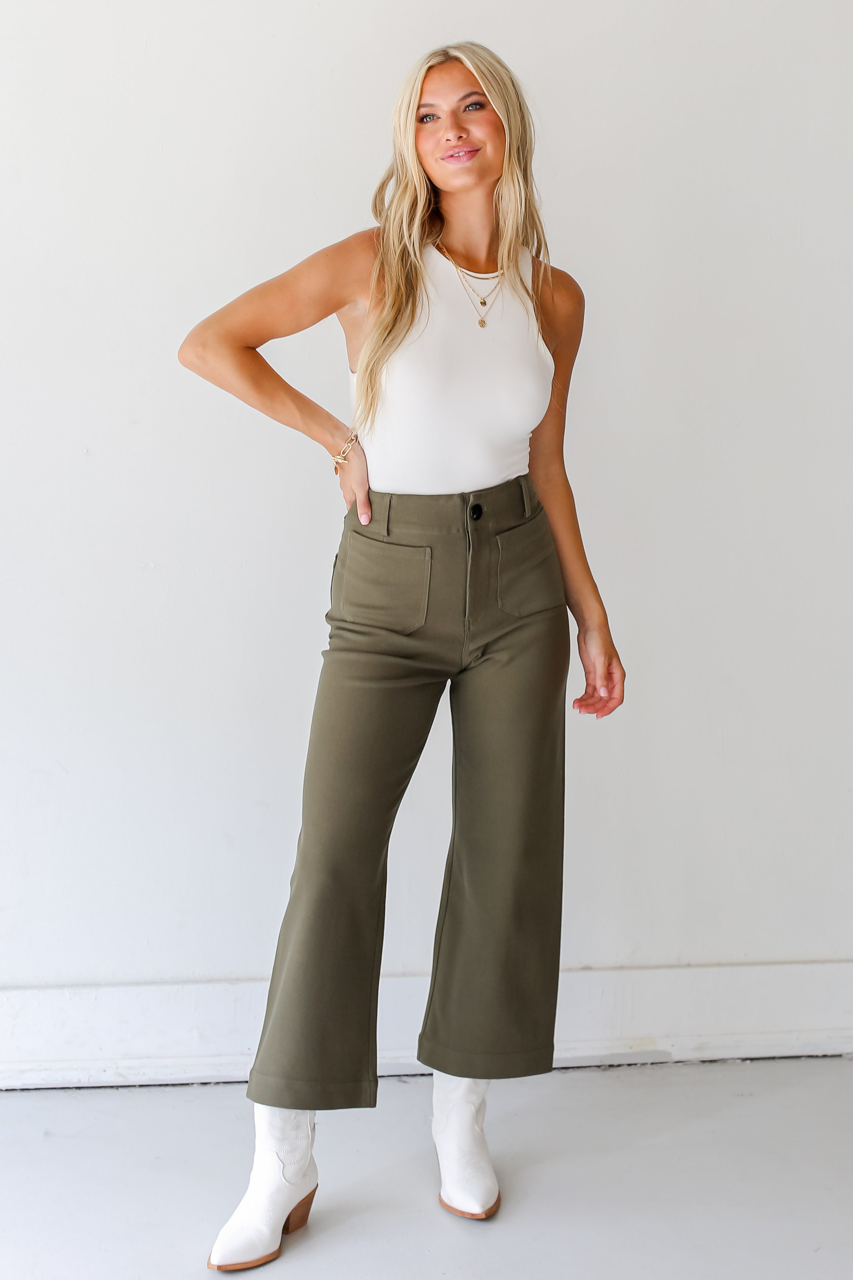 olive Trouser Pants on model