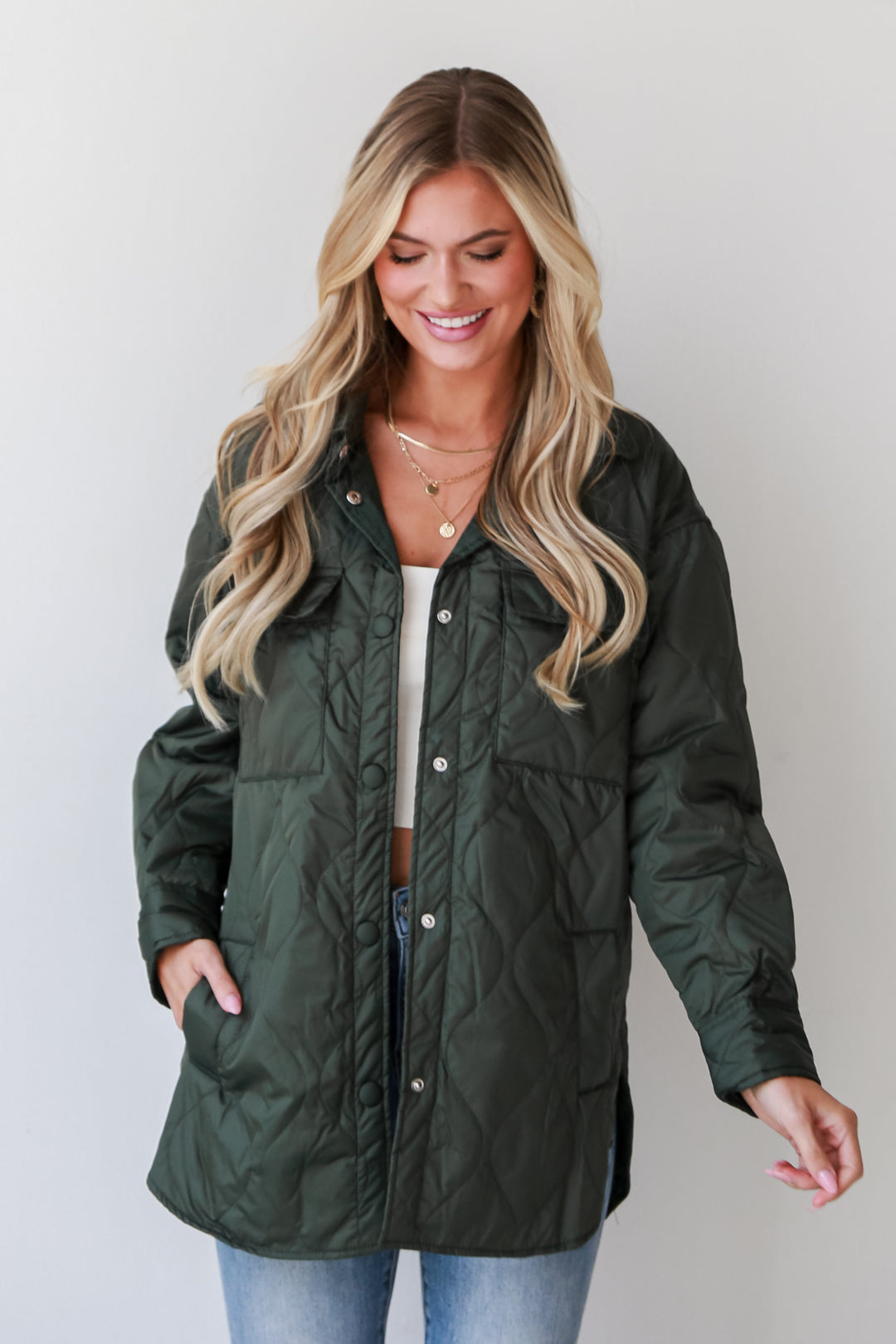 longline Olive Quilted Jacket