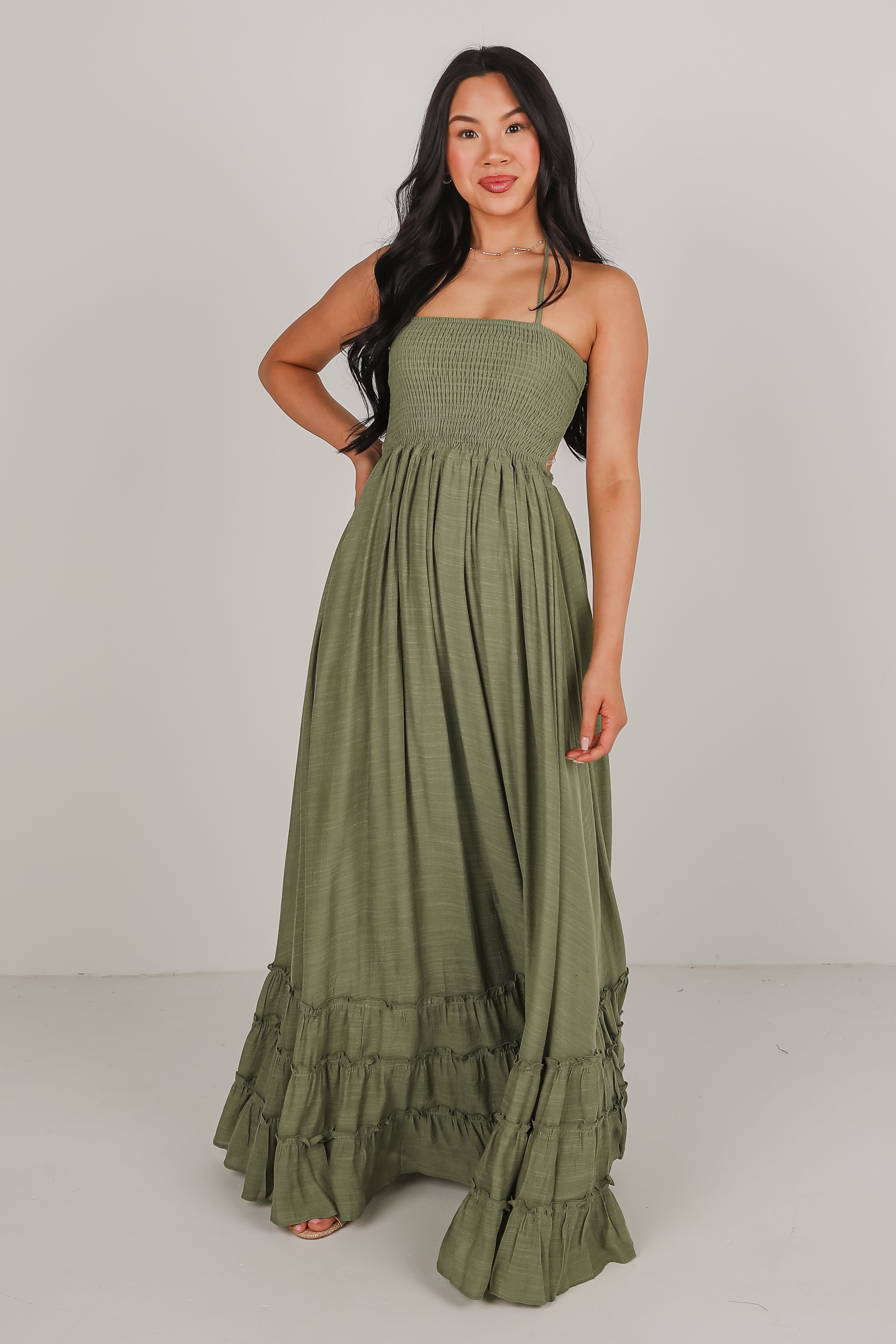 Good Things Take Time Smocked Halter Maxi Dress