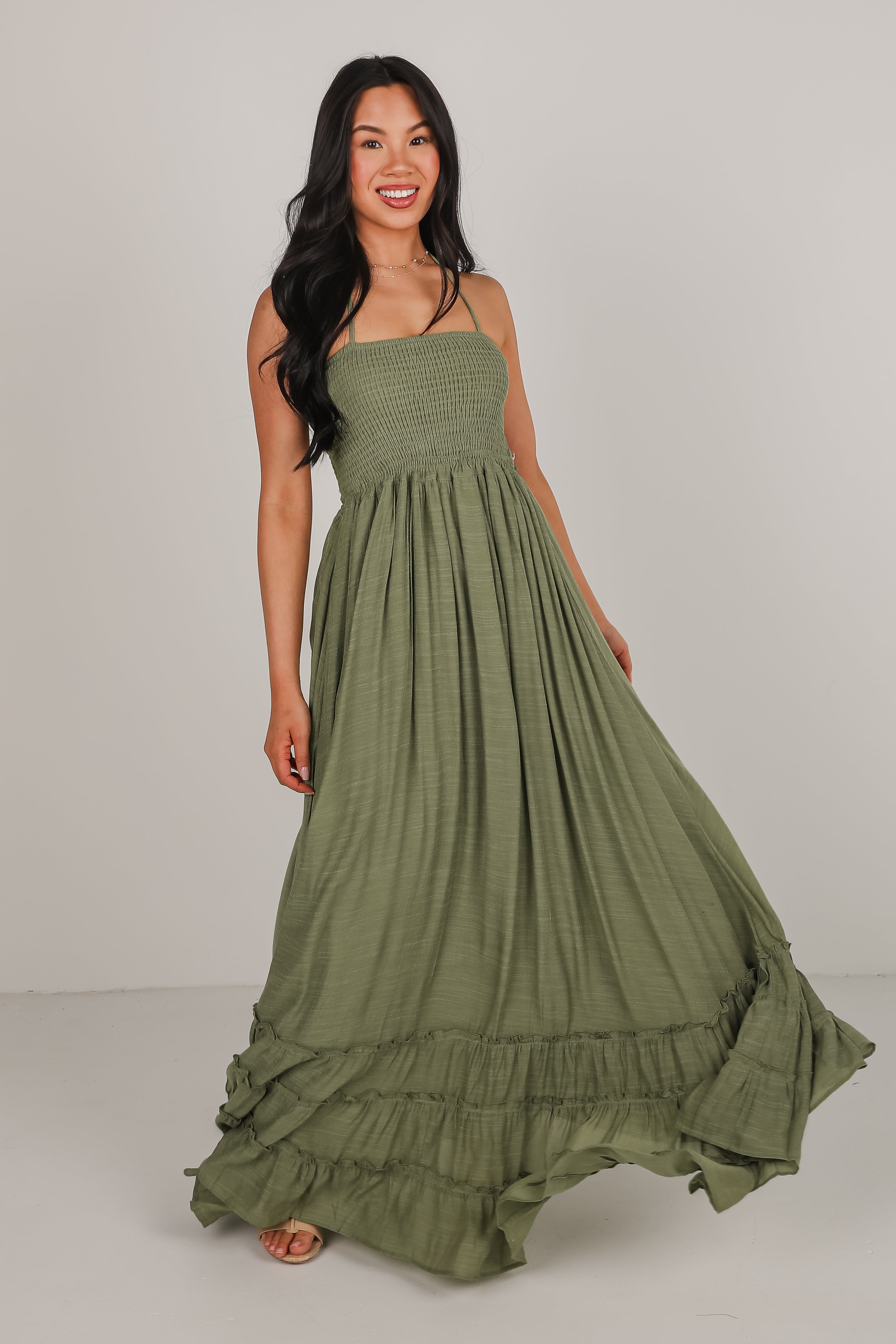 Good Things Take Time Smocked Halter Maxi Dress