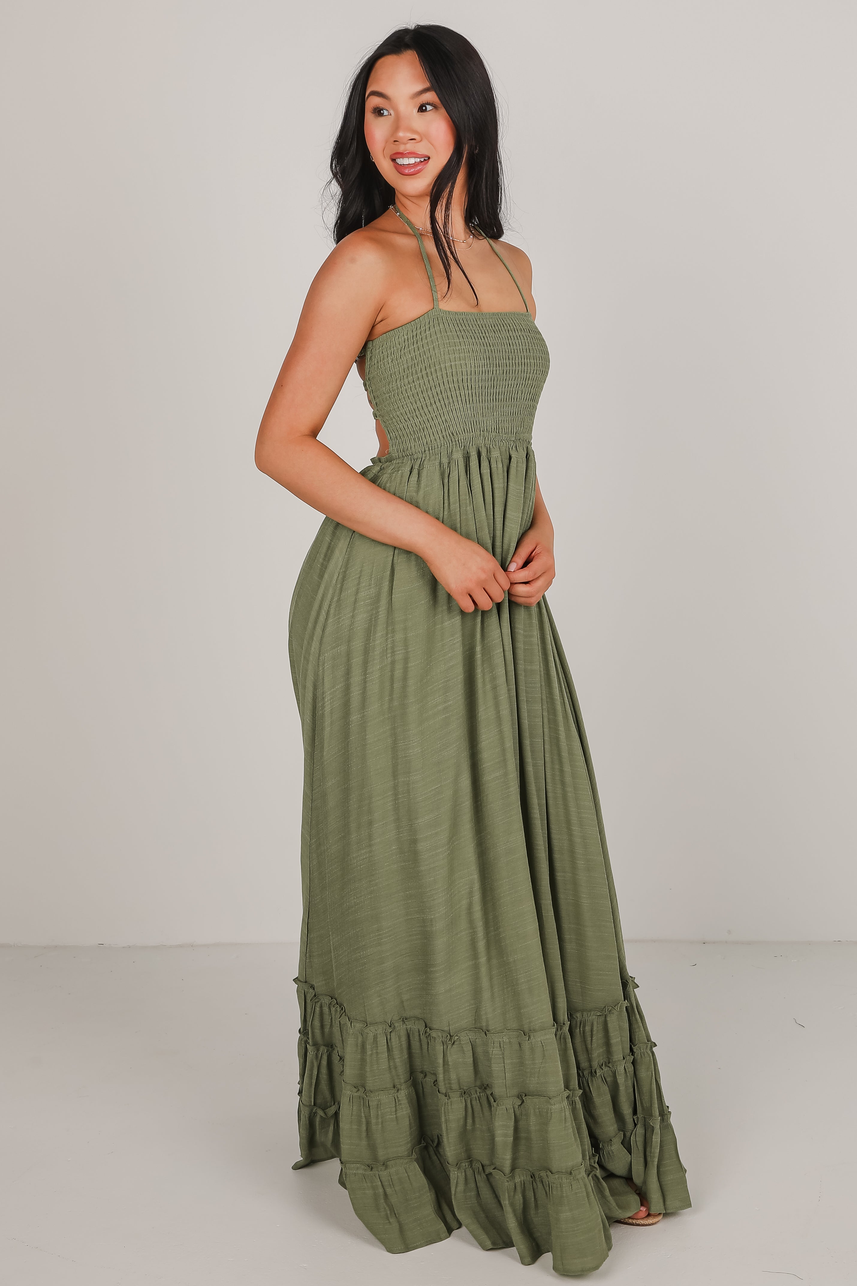 Good Things Take Time Smocked Halter Maxi Dress