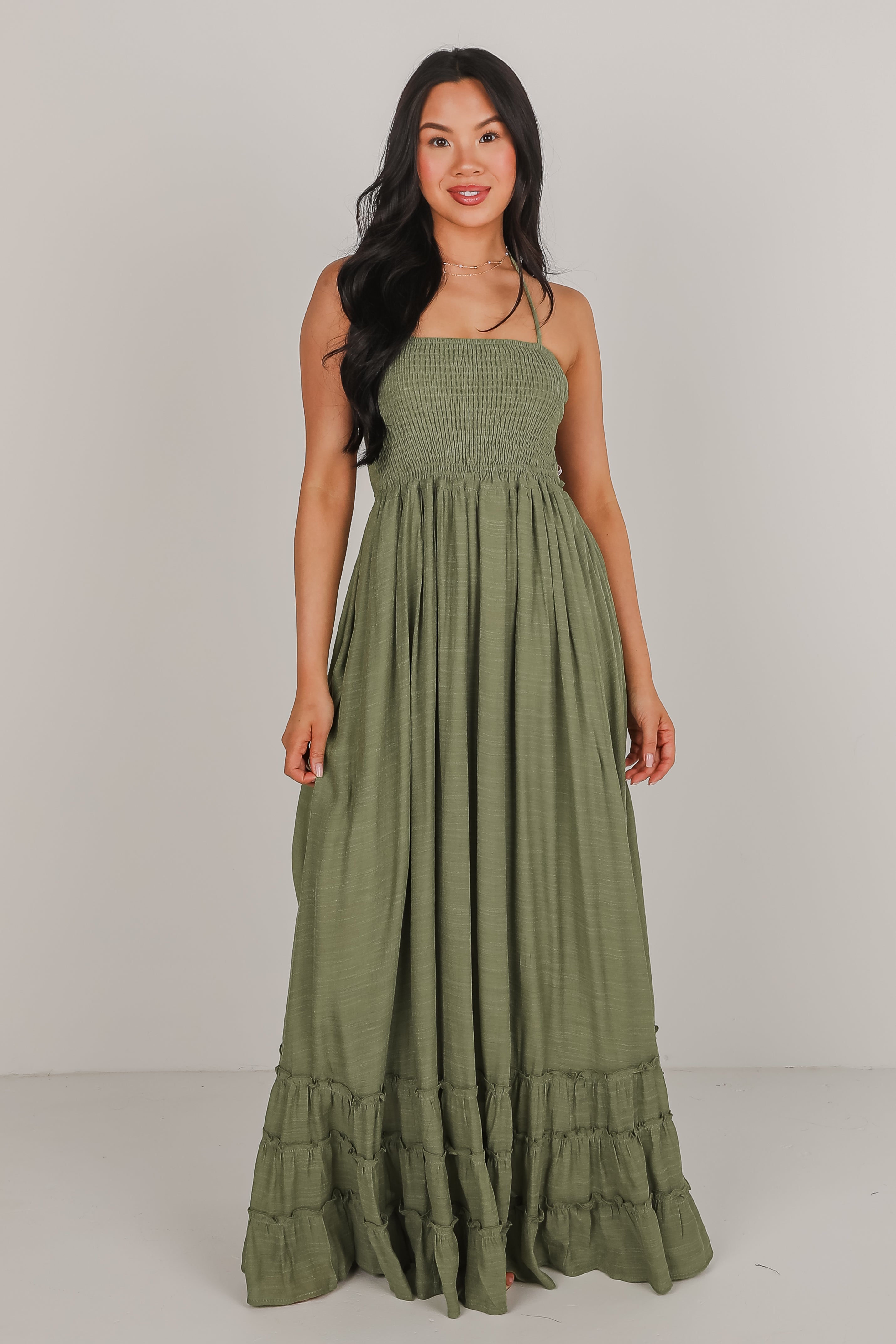 Good Things Take Time Smocked Halter Maxi Dress