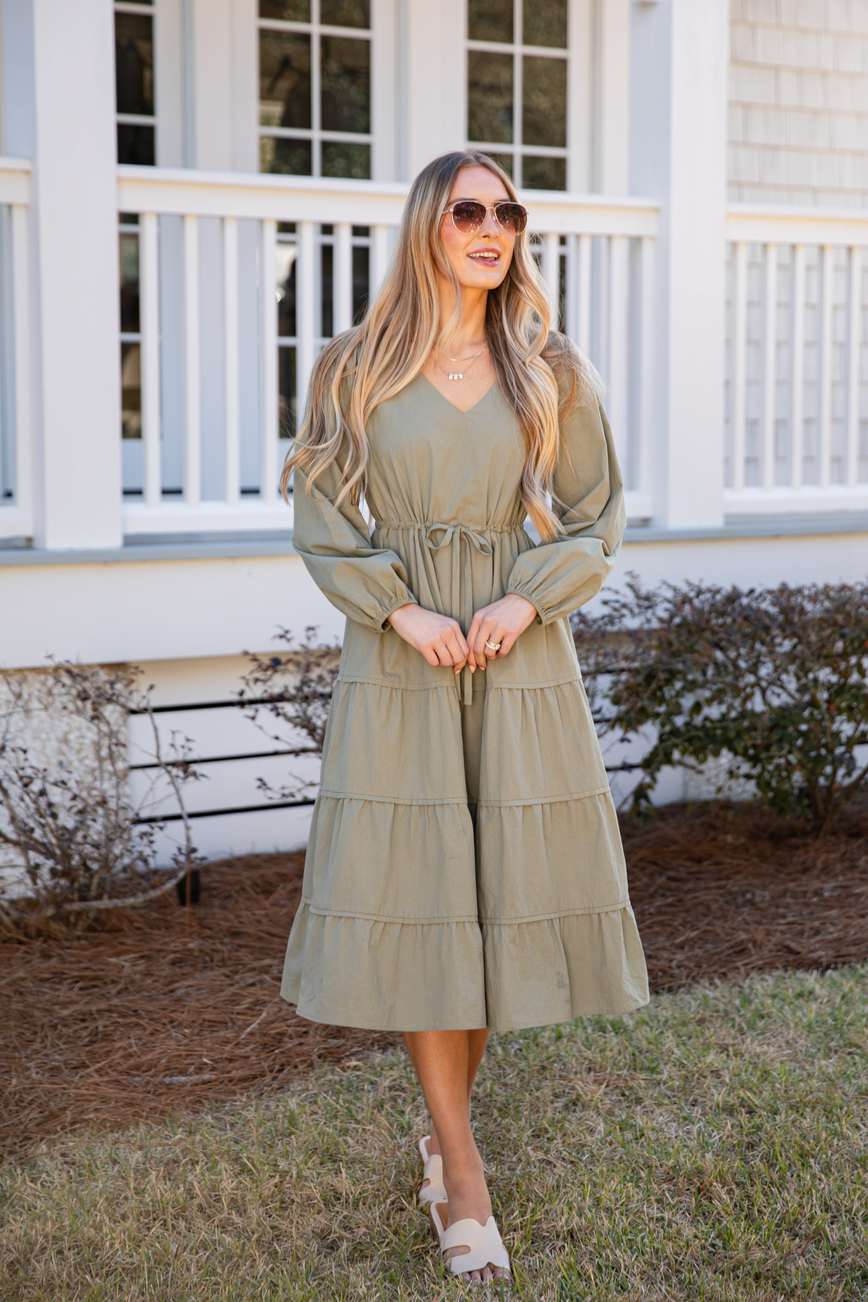 Olive Aura Tiered Maxi Dress | Trendy Women's Dress