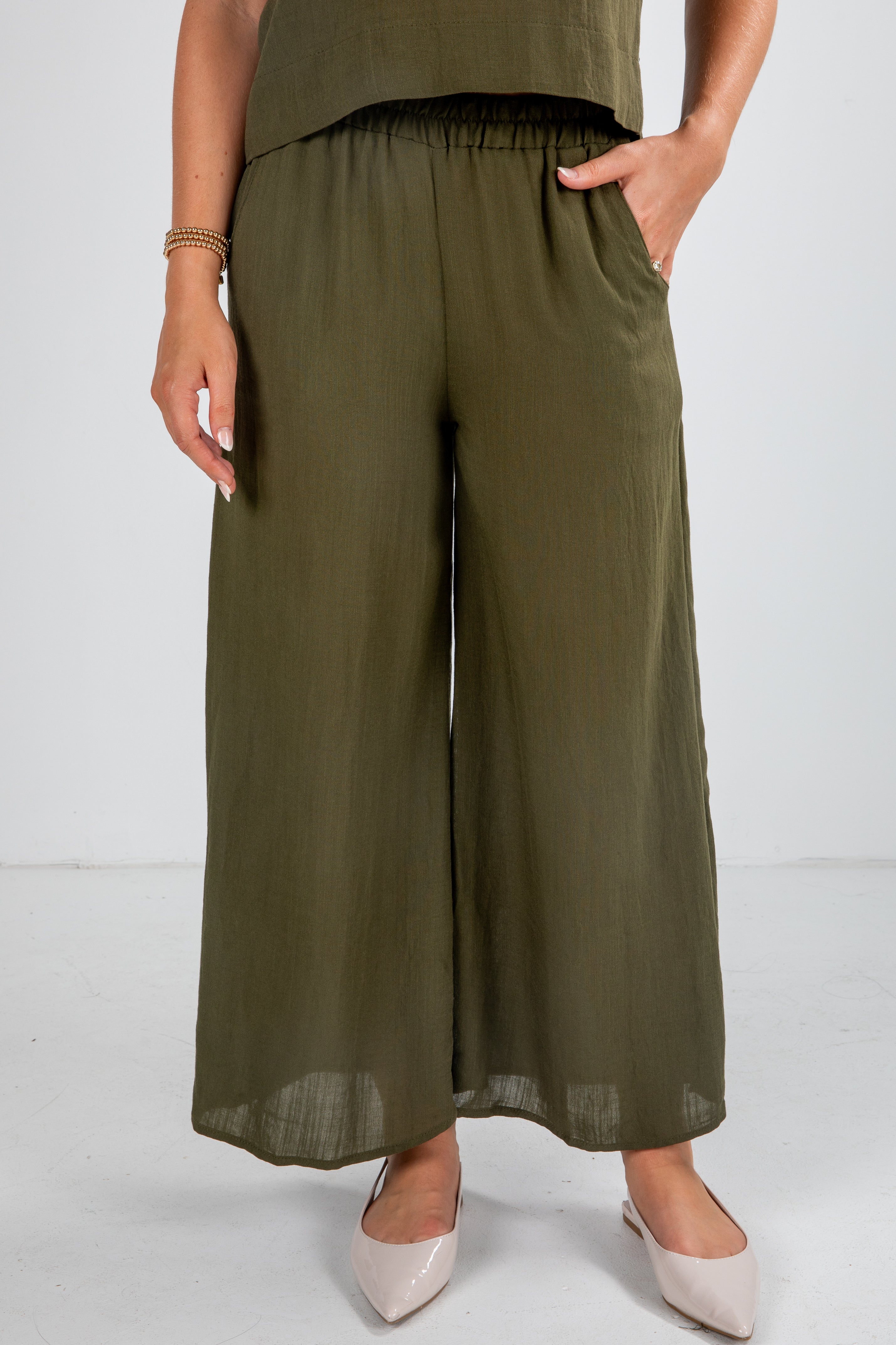 Cute Olive Wide Leg Pants Matching 2-Piece Sets Dress Up