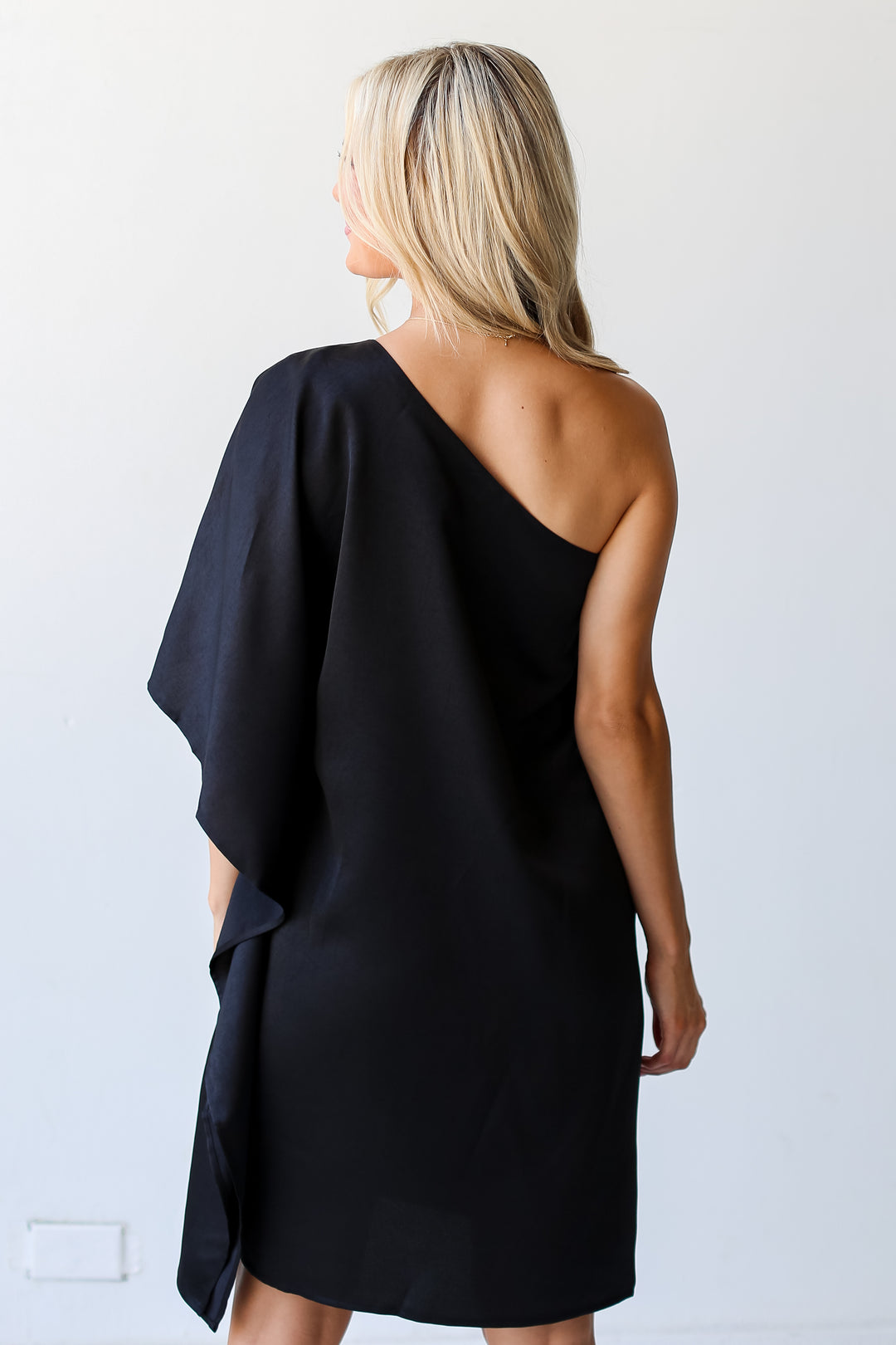 black One-Shoulder Mini Dress back view