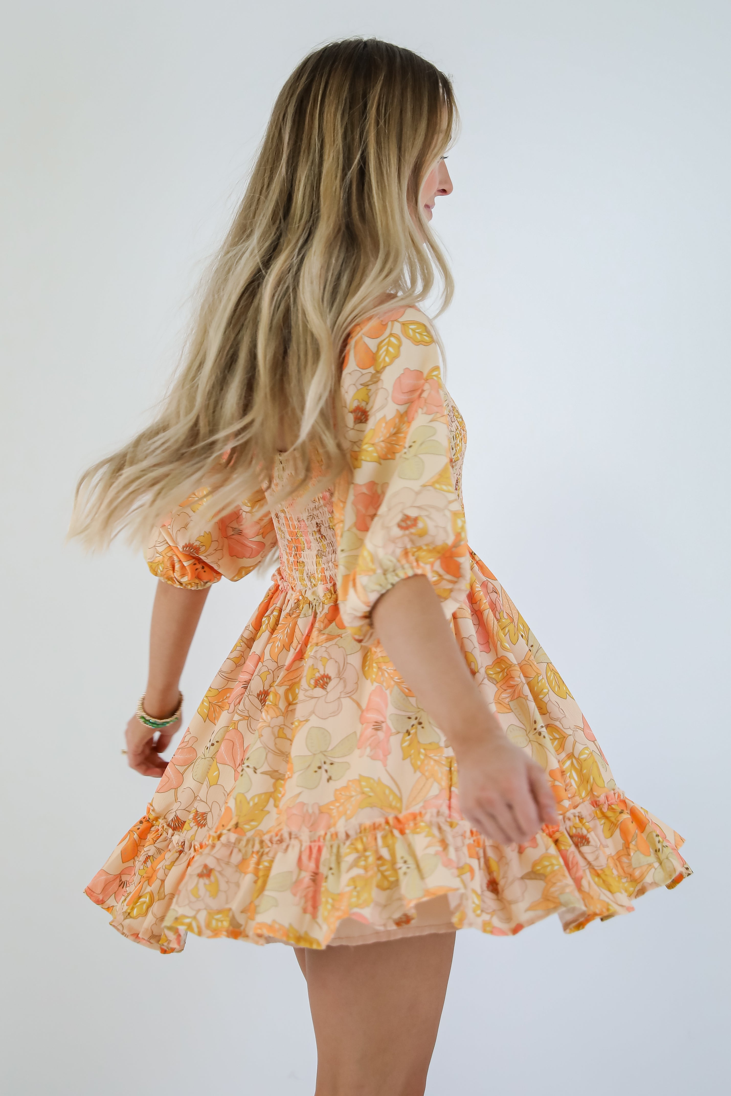 Live Life In Full Bloom Orange Floral Mini Dress