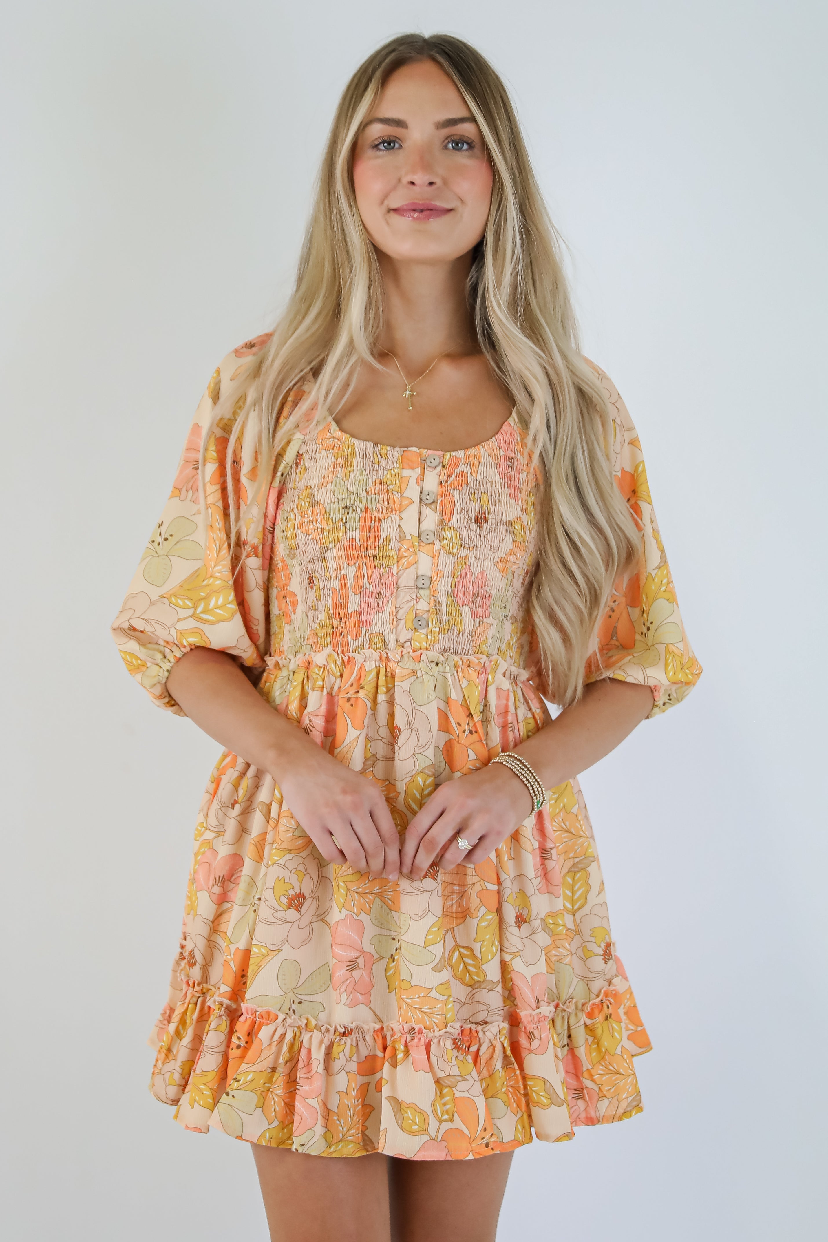 Live Life In Full Bloom Orange Floral Mini Dress