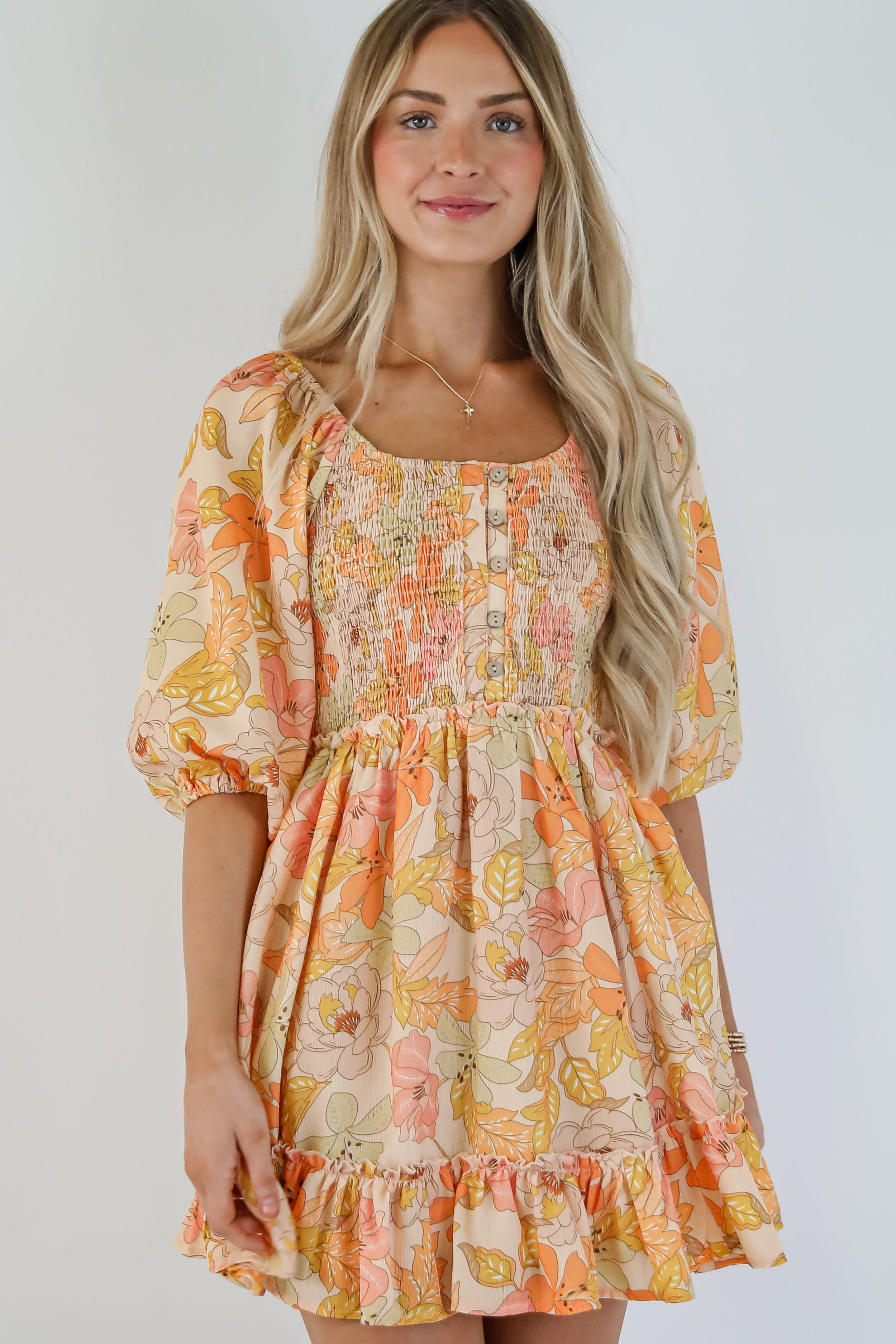 Live Life In Full Bloom Orange Floral Mini Dress