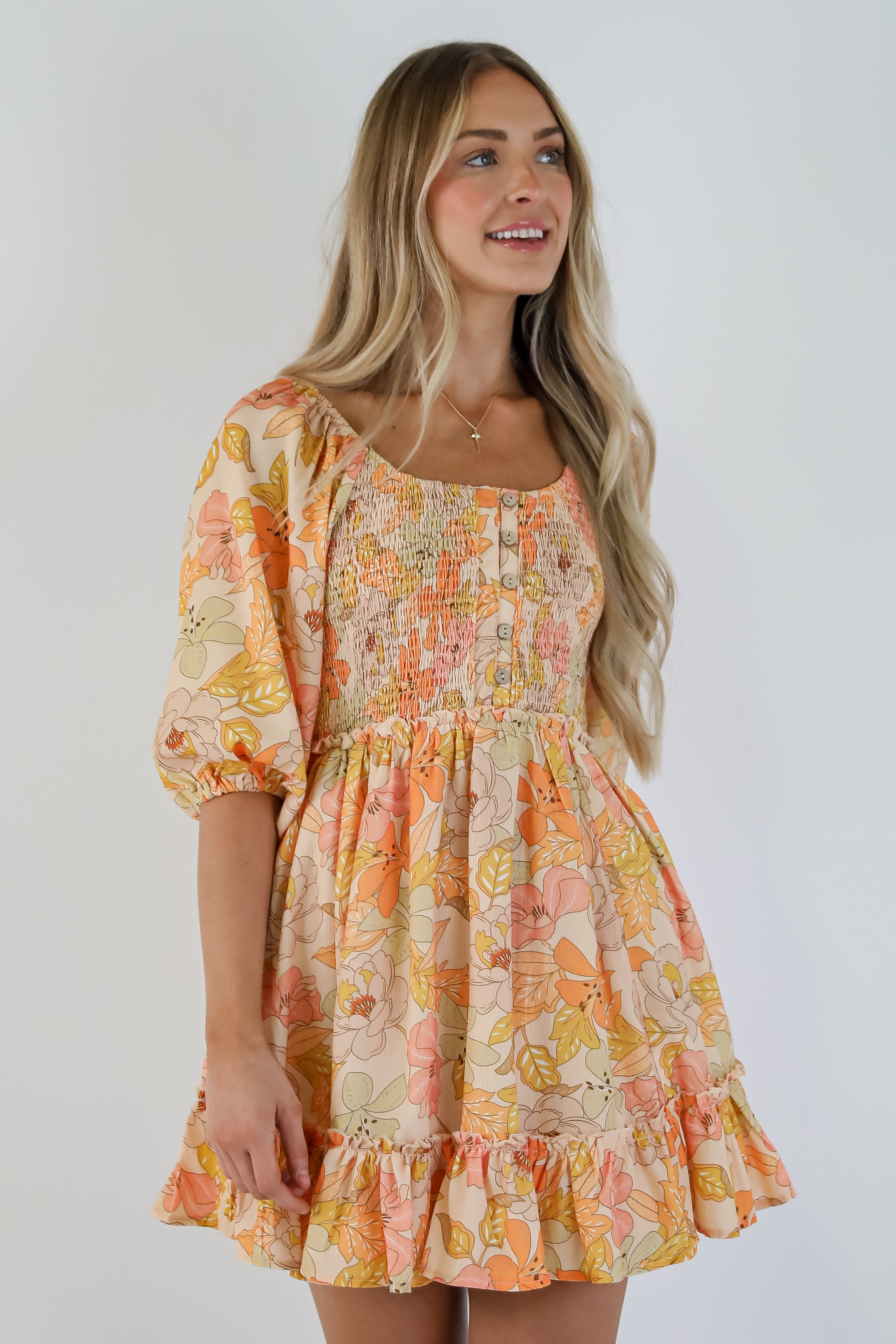 Live Life In Full Bloom Orange Floral Mini Dress