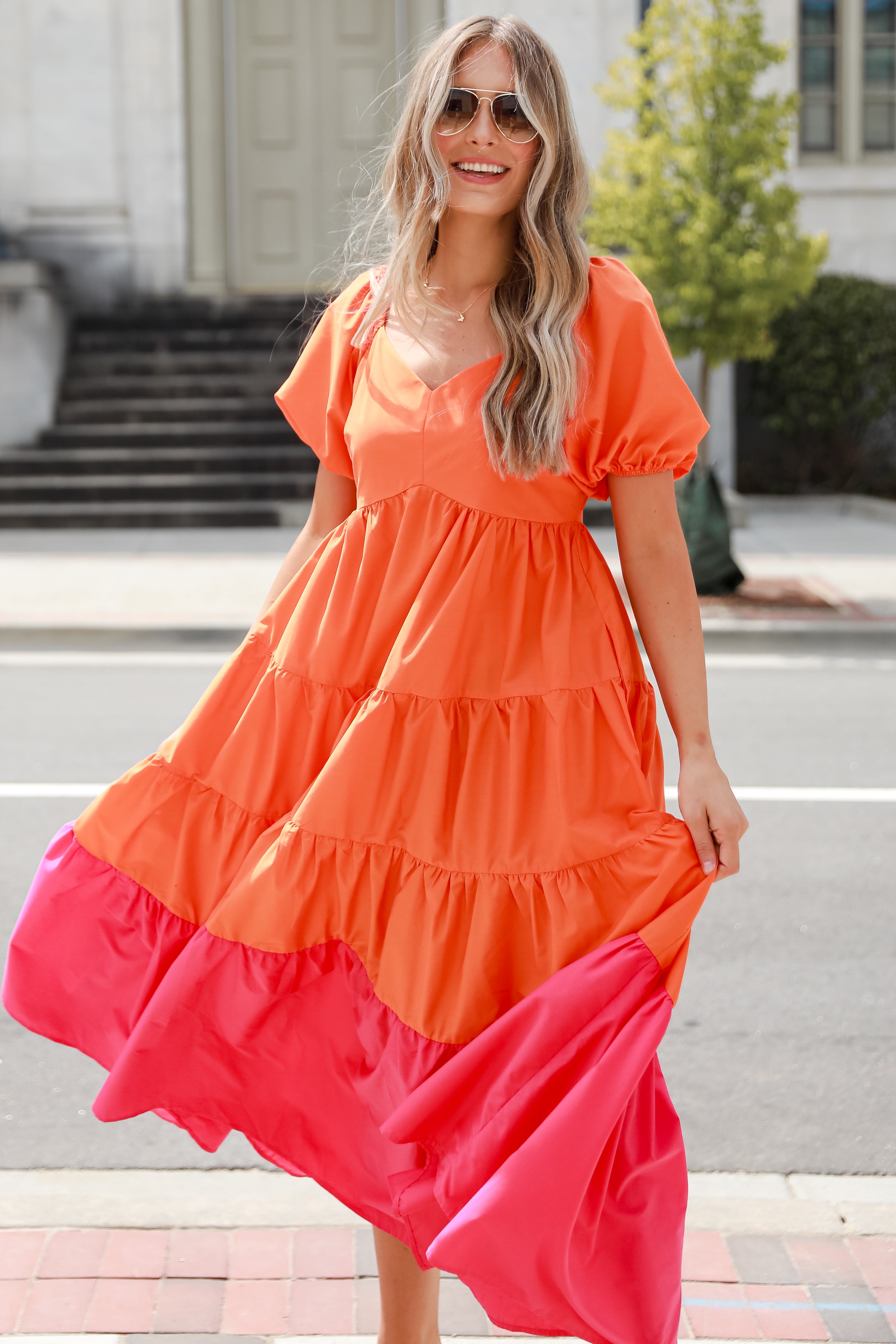 Flowy Orange Tiered Maxi Dress For Summer ShopDressUp Dress Up