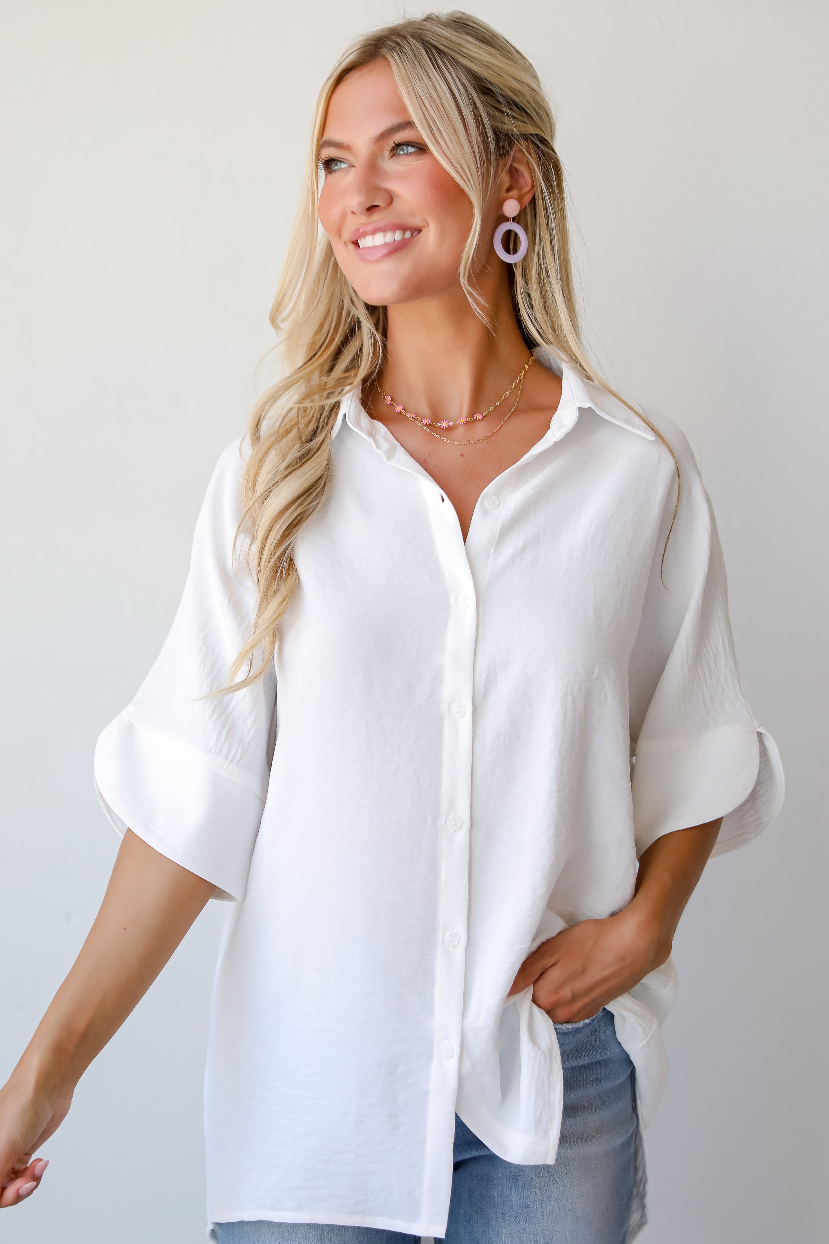 trendy white Oversized Blouse