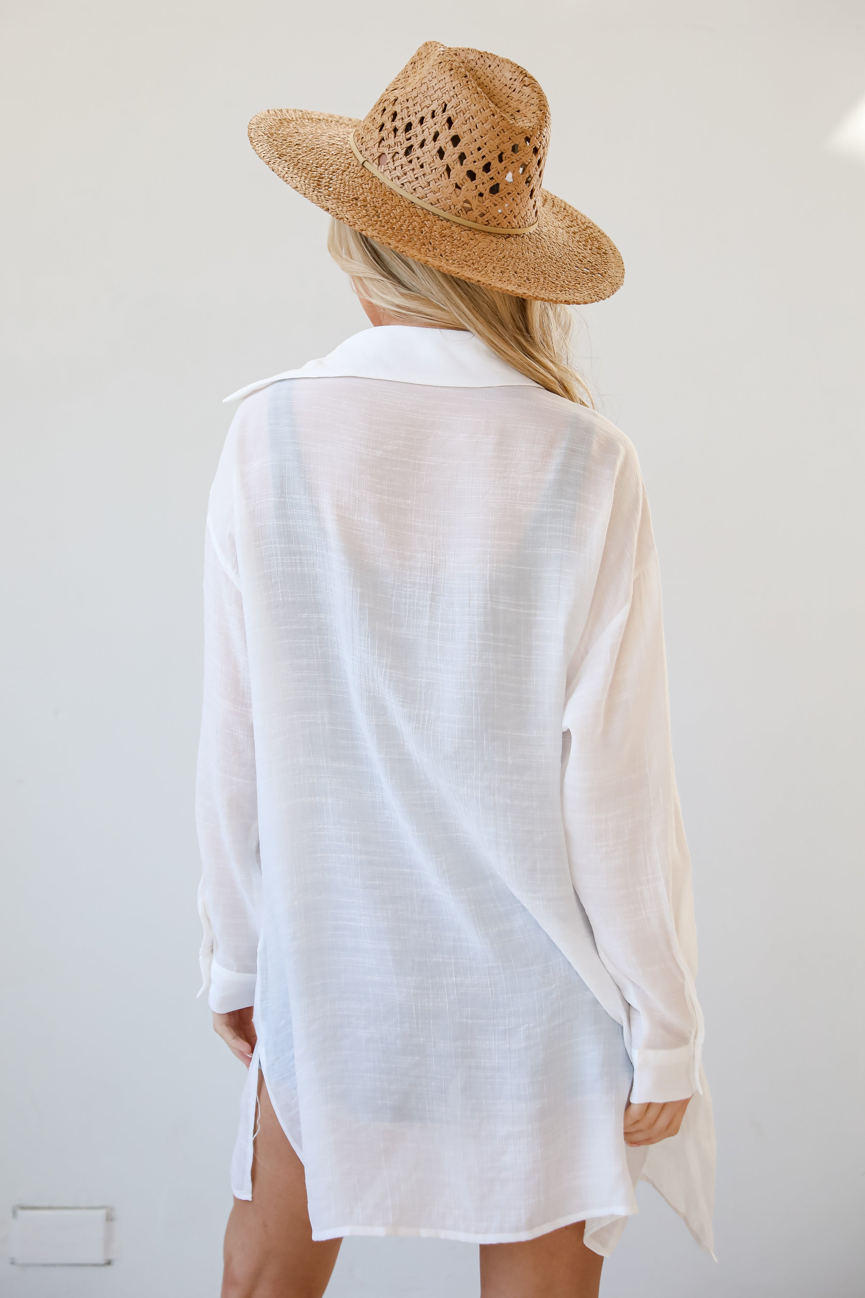 white Oversized Button-Up Blouse for women