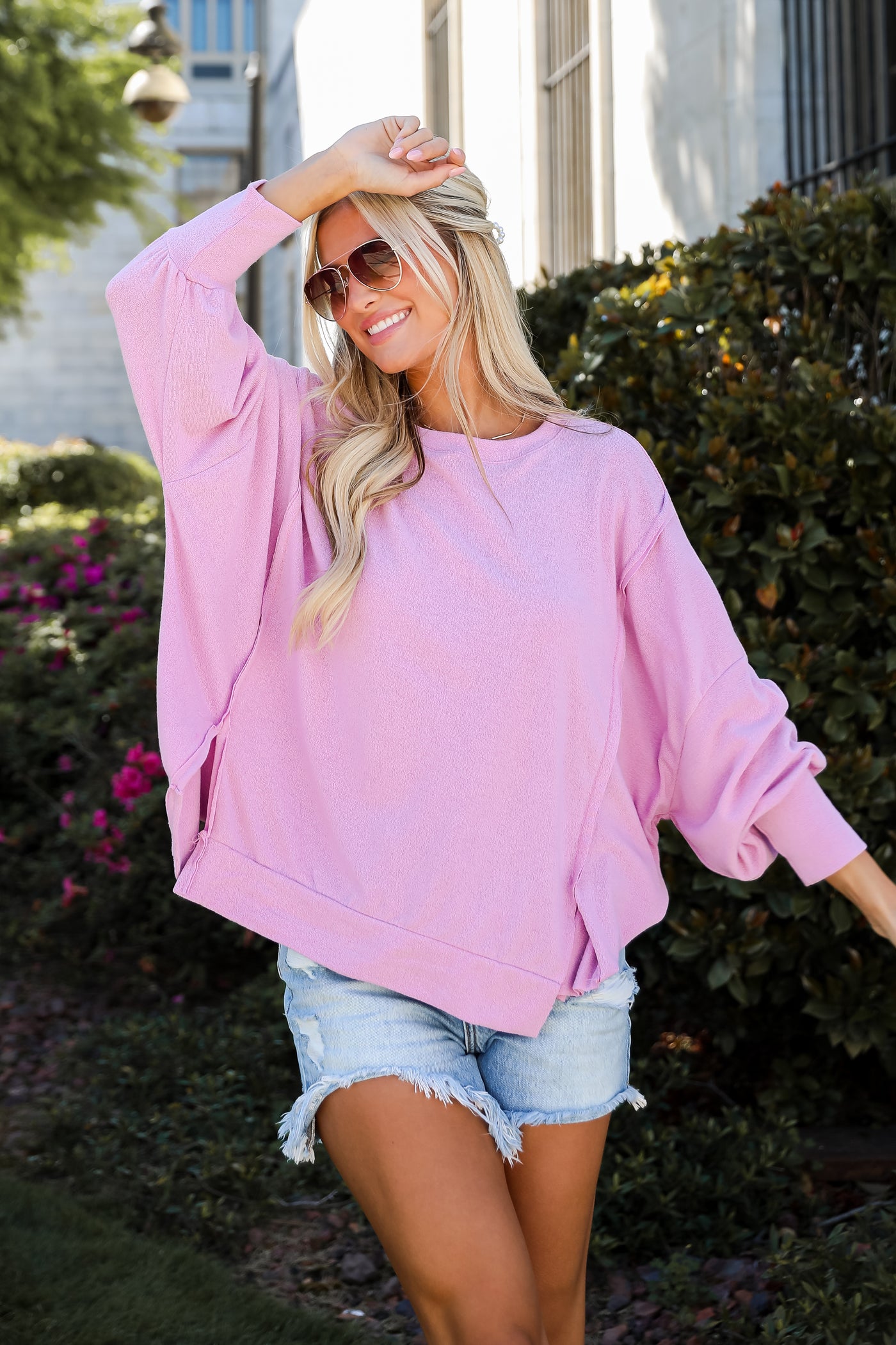 casual pink Oversized Pullover
