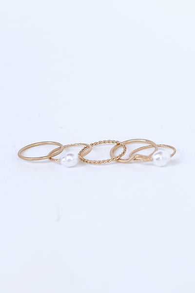 Gold Pearl Ring Set