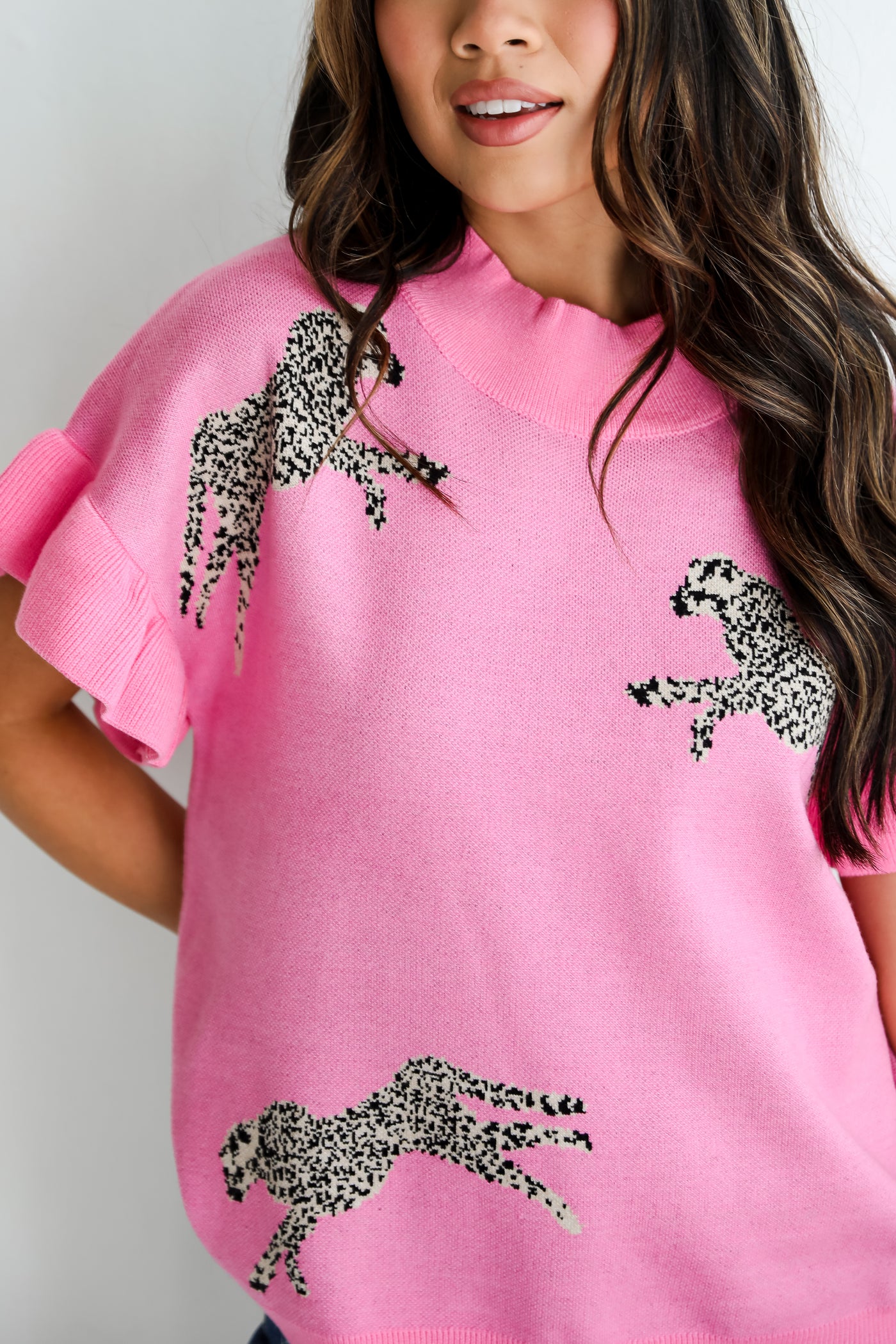 womens Pink Cheetah Sweater Top