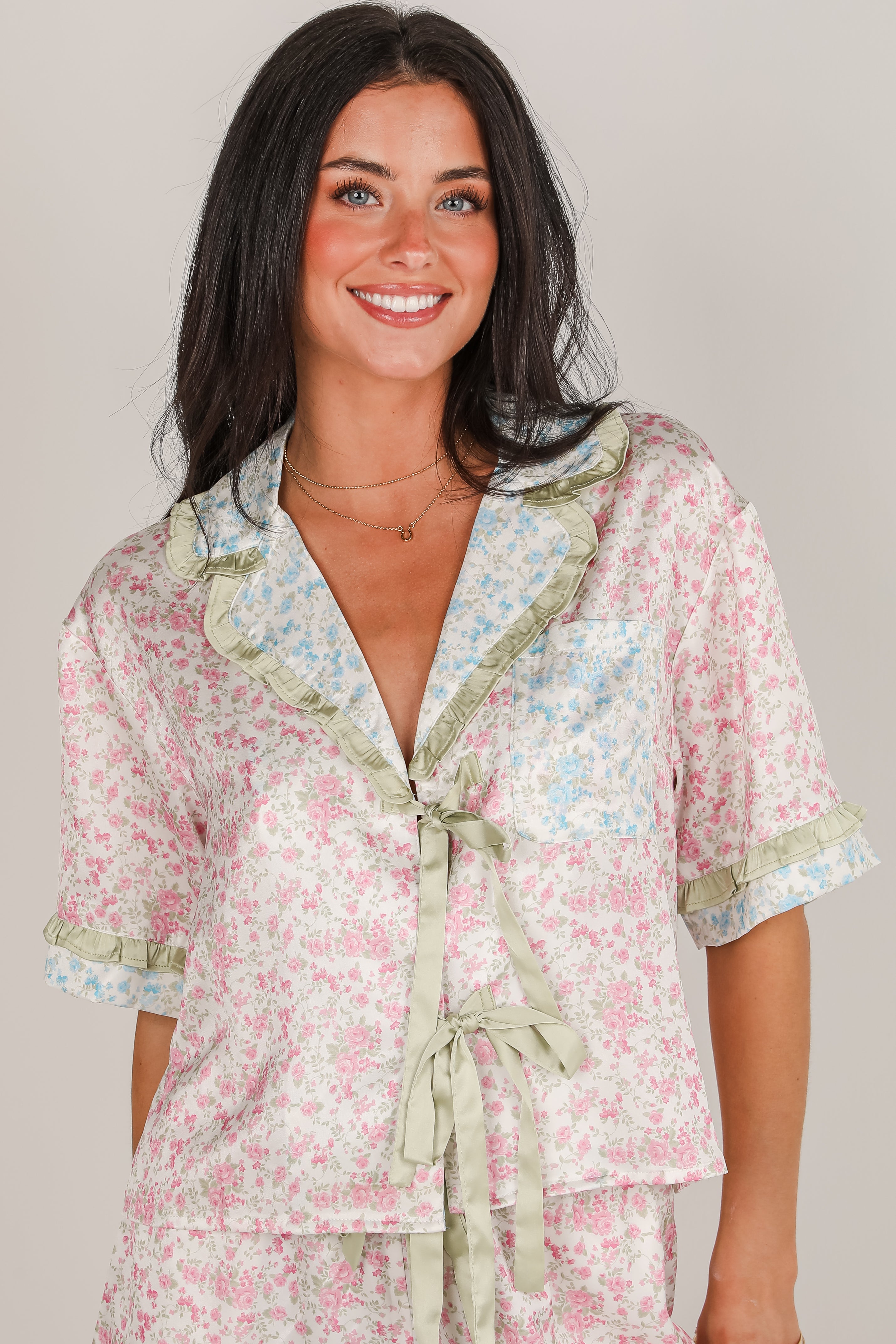 Sleep On My Side Pink Color Block Floral Pajama Top