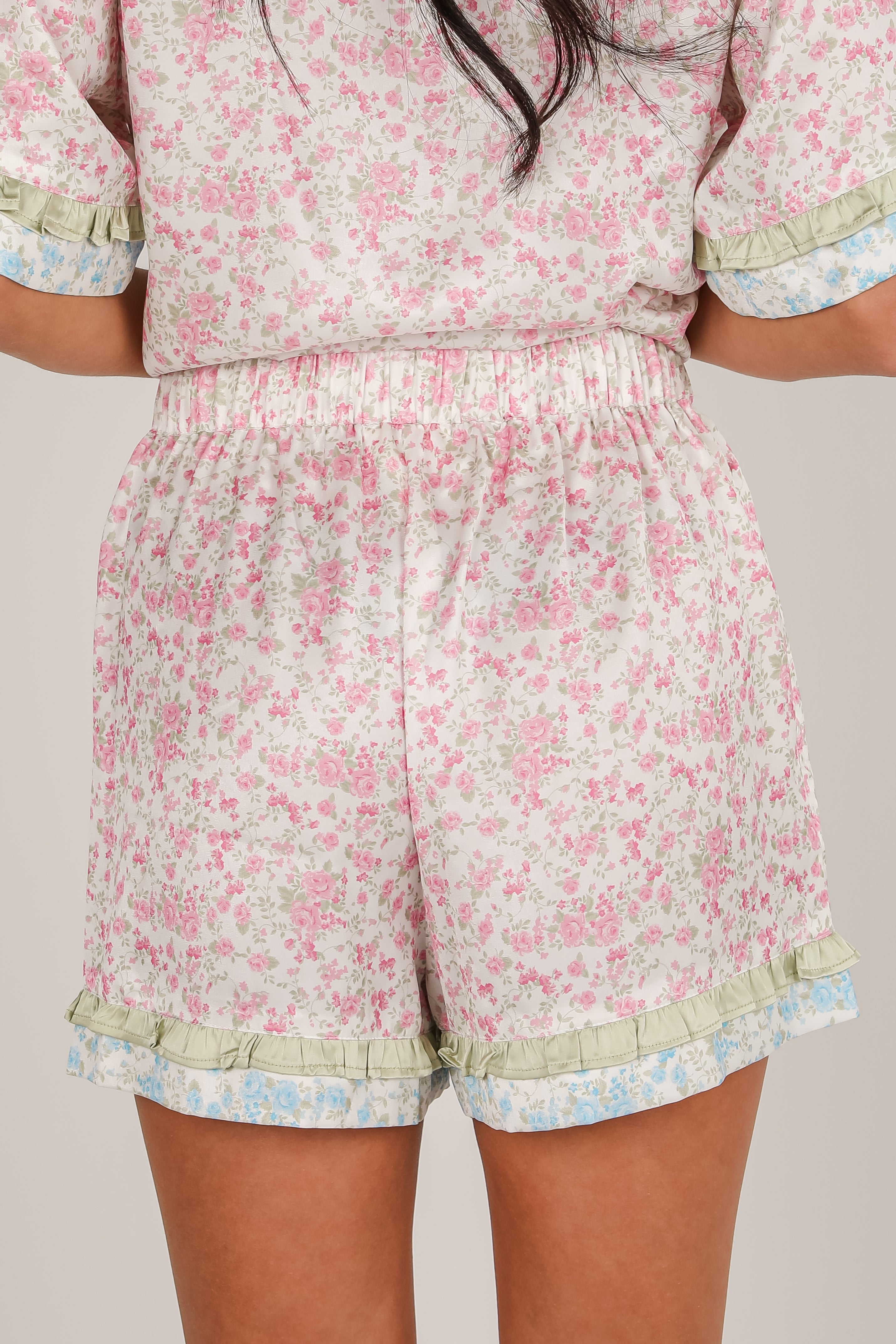 Sleep On My Side Pink Color Block Floral Pajama Shorts