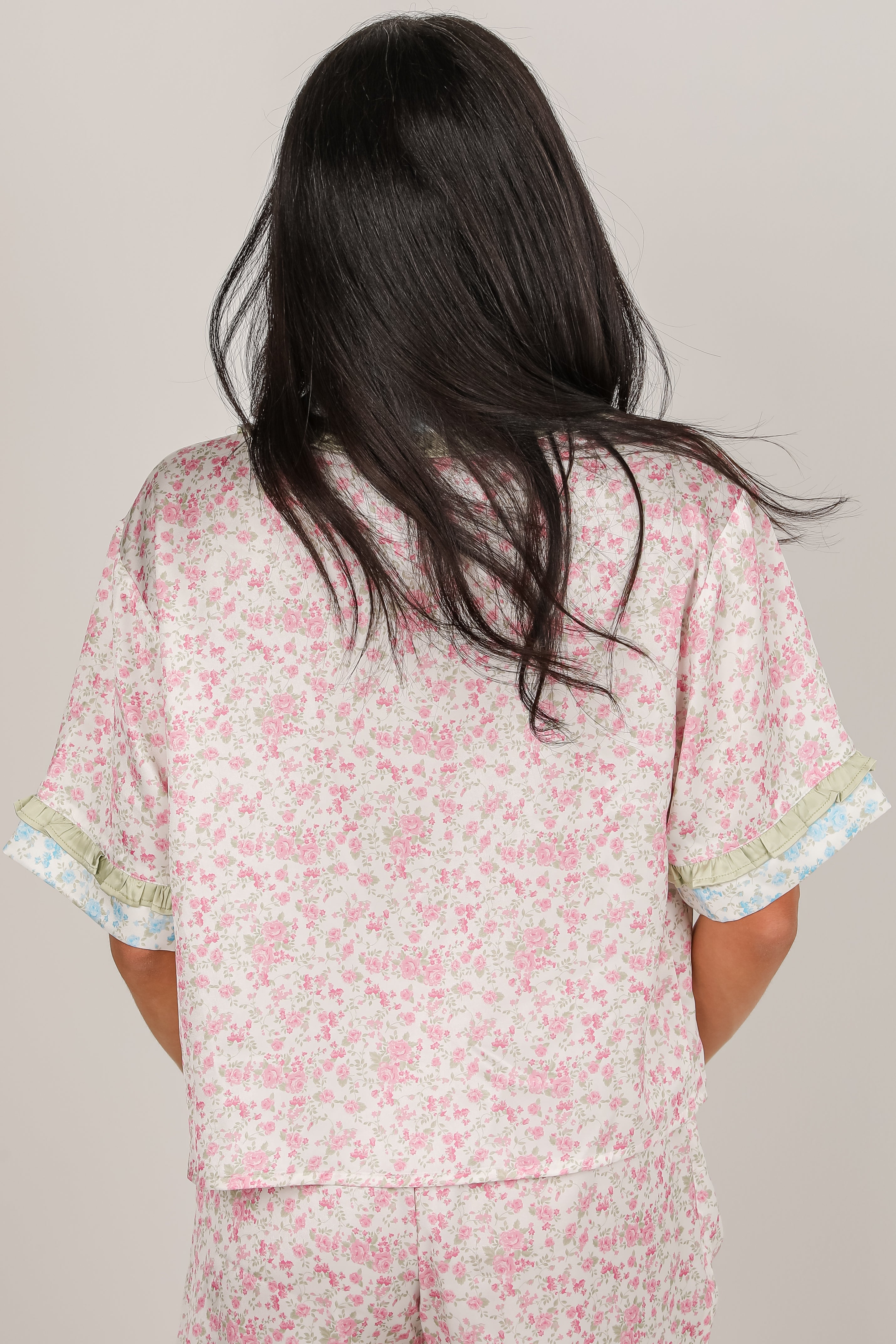 Sleep On My Side Pink Color Block Floral Pajama Top