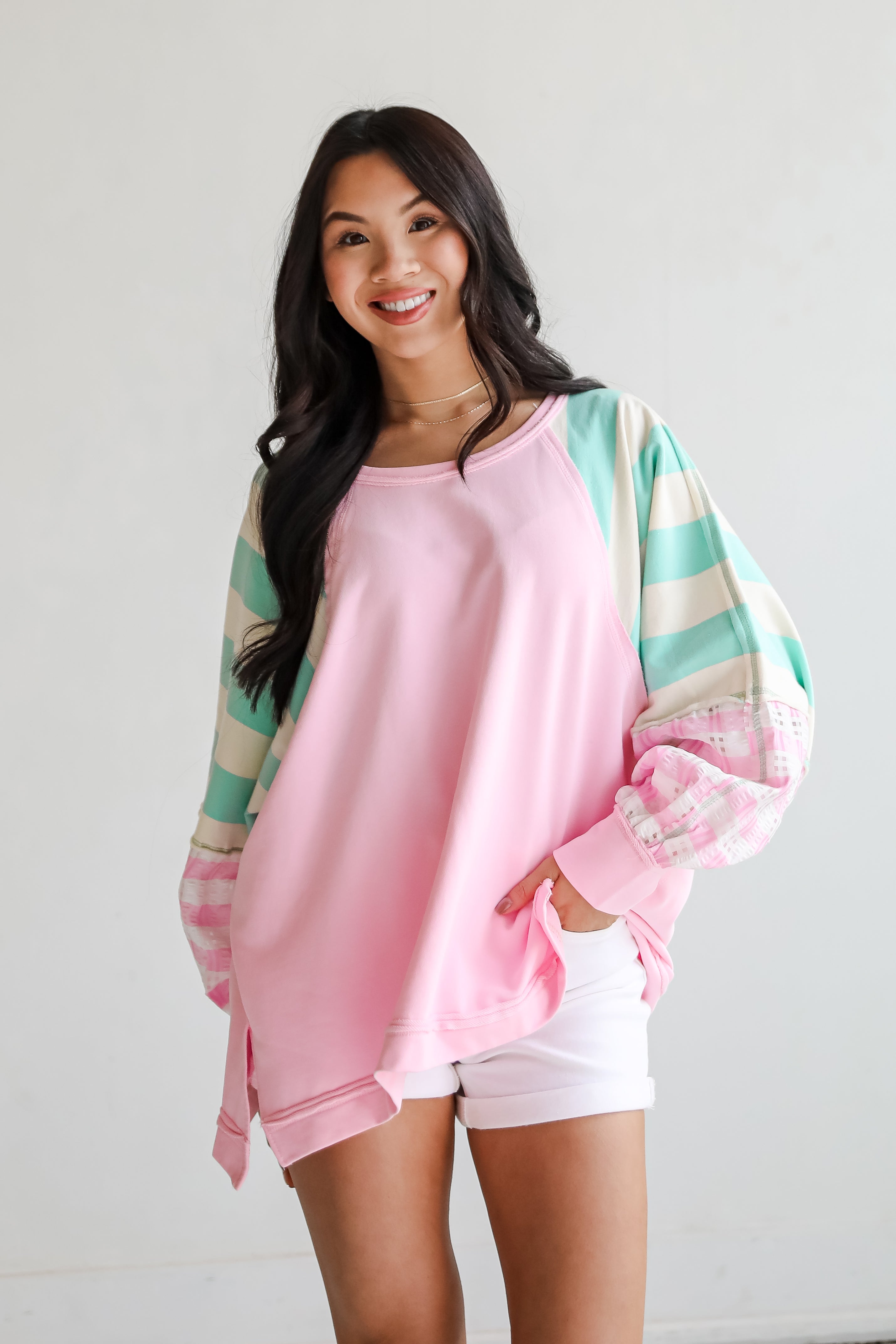 Made For You Pink Color Block Top