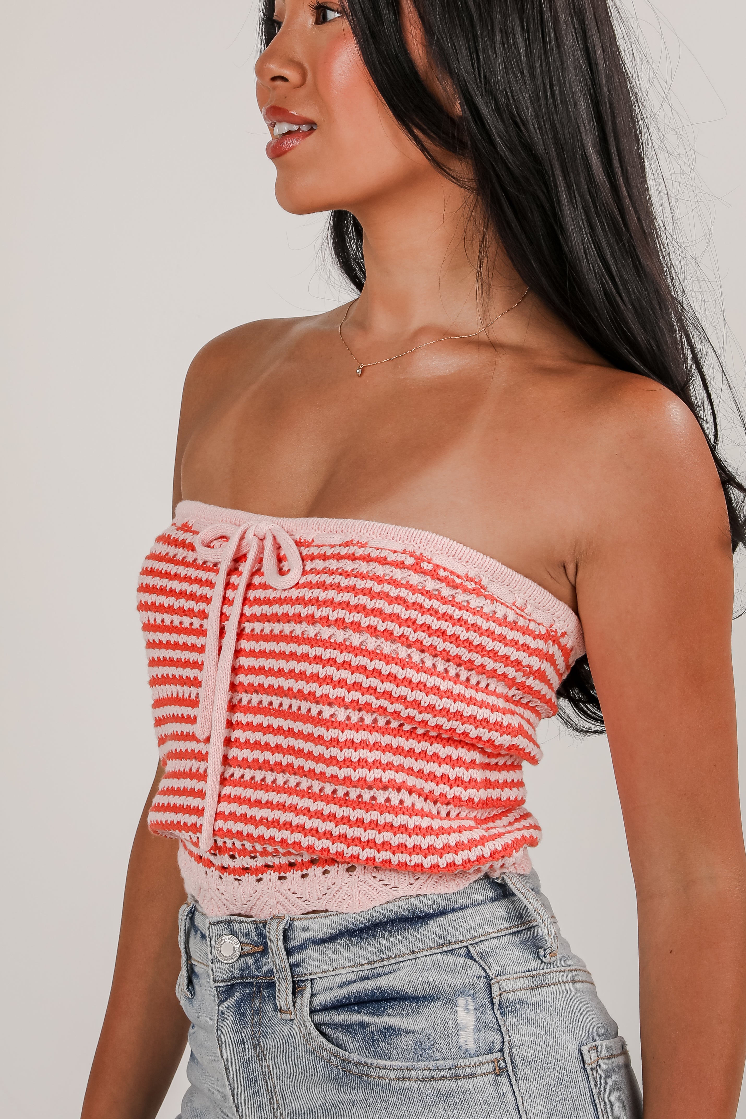 Sweet Thing Light Pink Crochet Tube Top