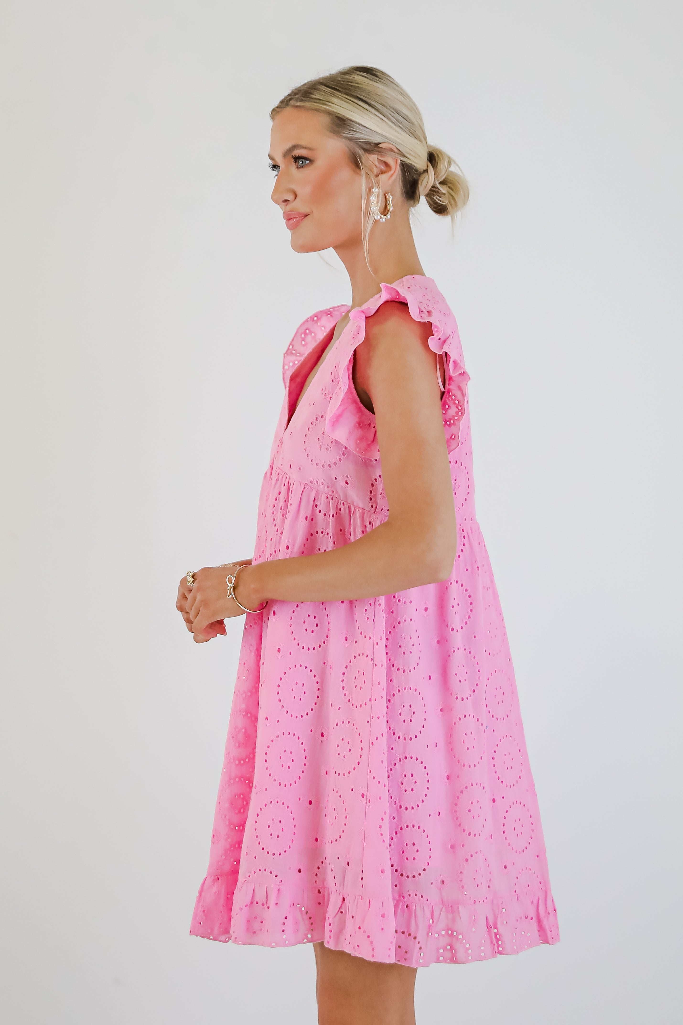 Darling Days Pink Eyelet Mini Dress