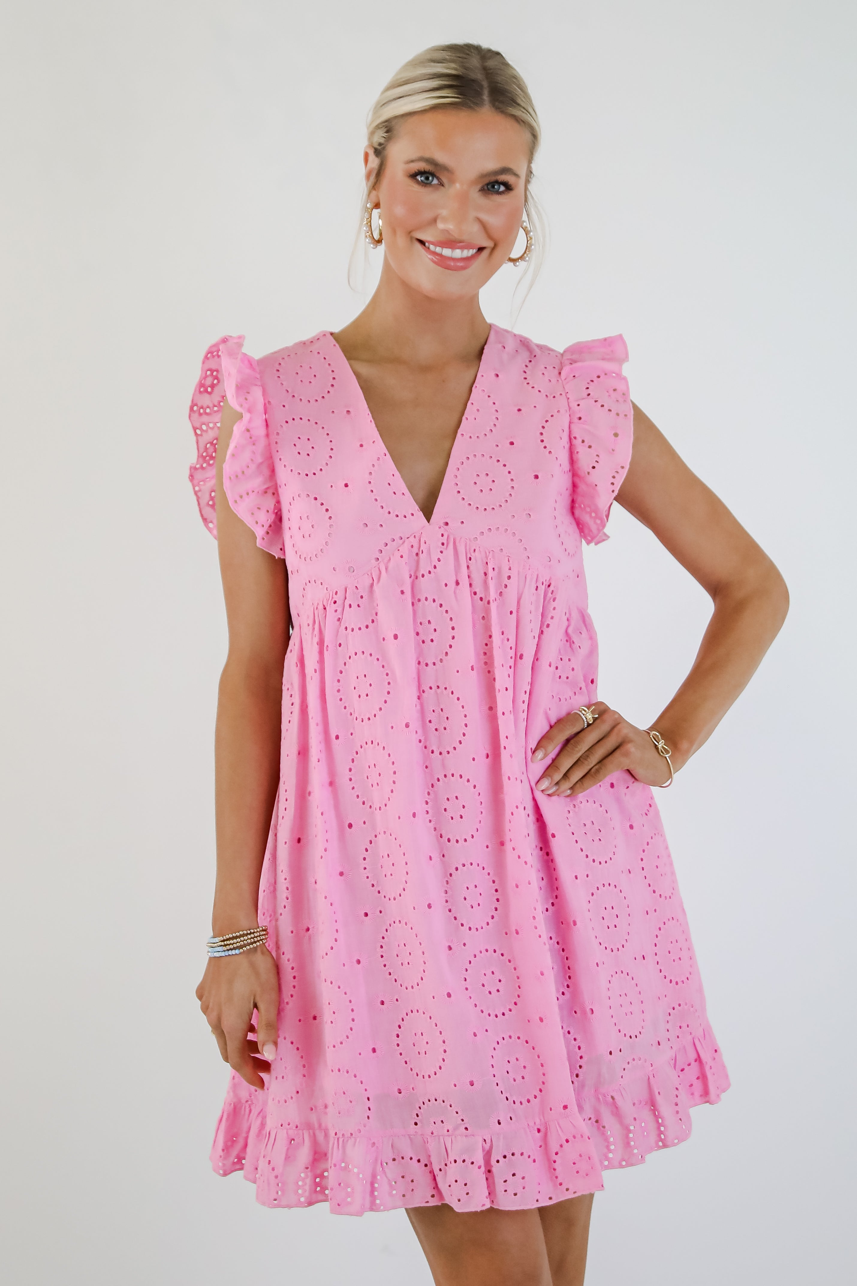 Darling Days Pink Eyelet Mini Dress