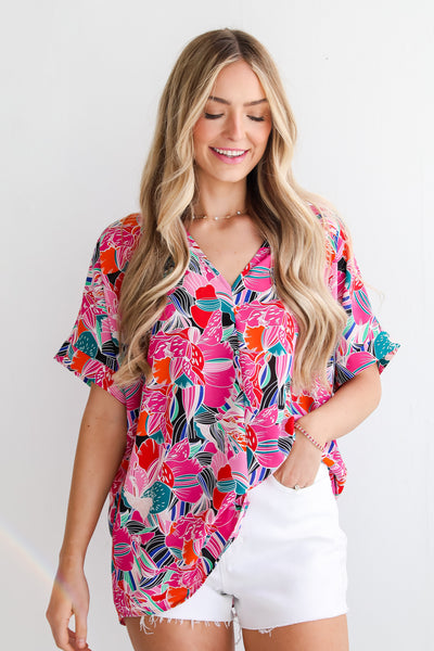 casual Pink Floral Blouse
