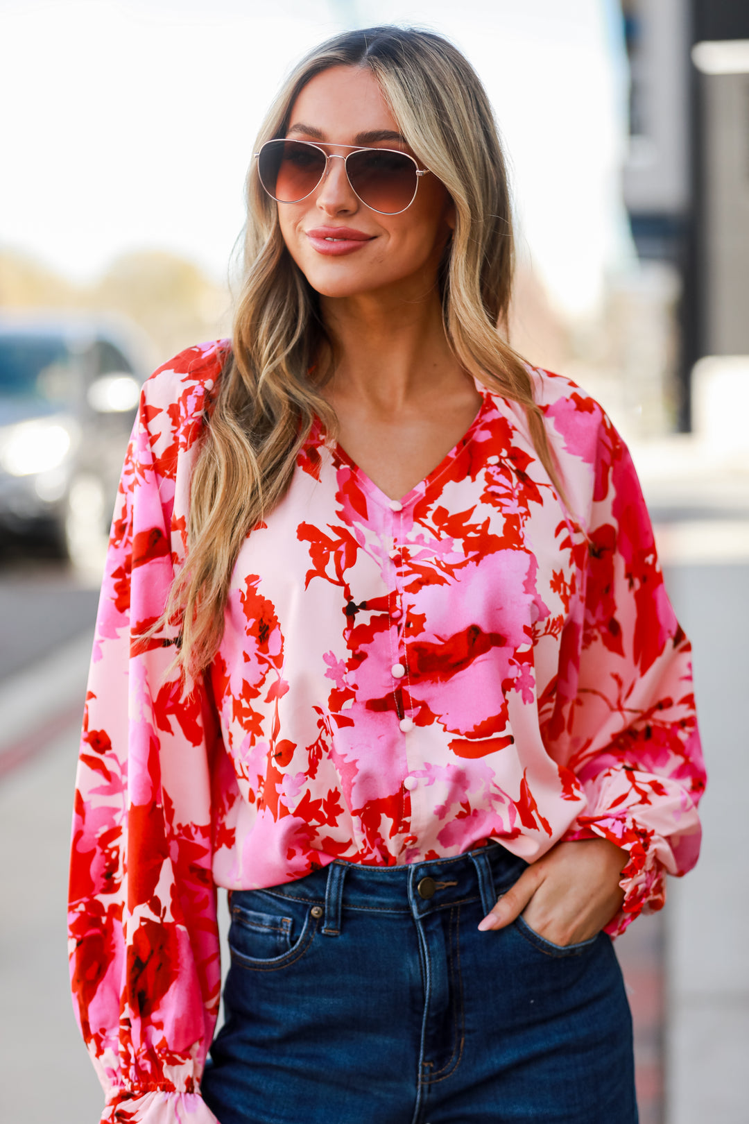 cute Pink Floral Blouse