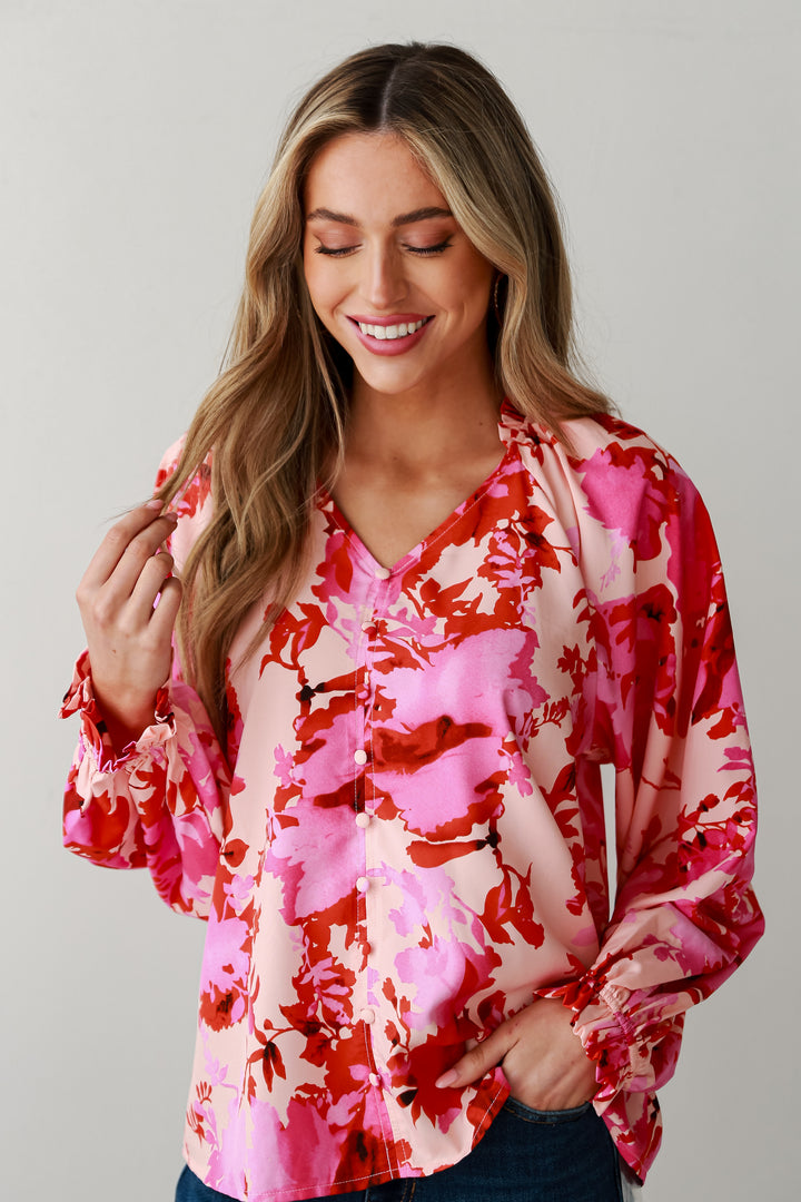 womens Pink Floral Blouse