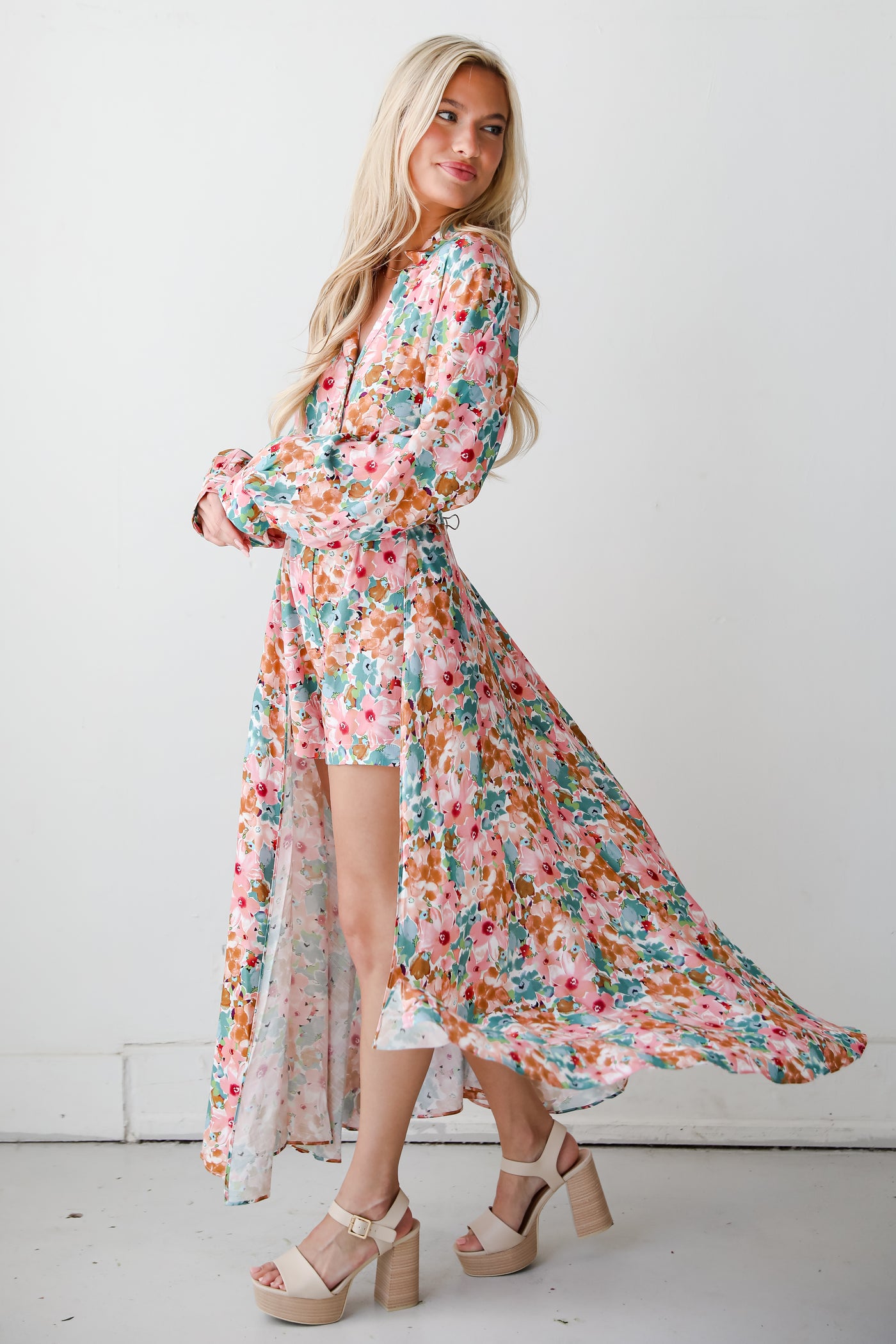 Pink Floral Maxi Dress Romper for women