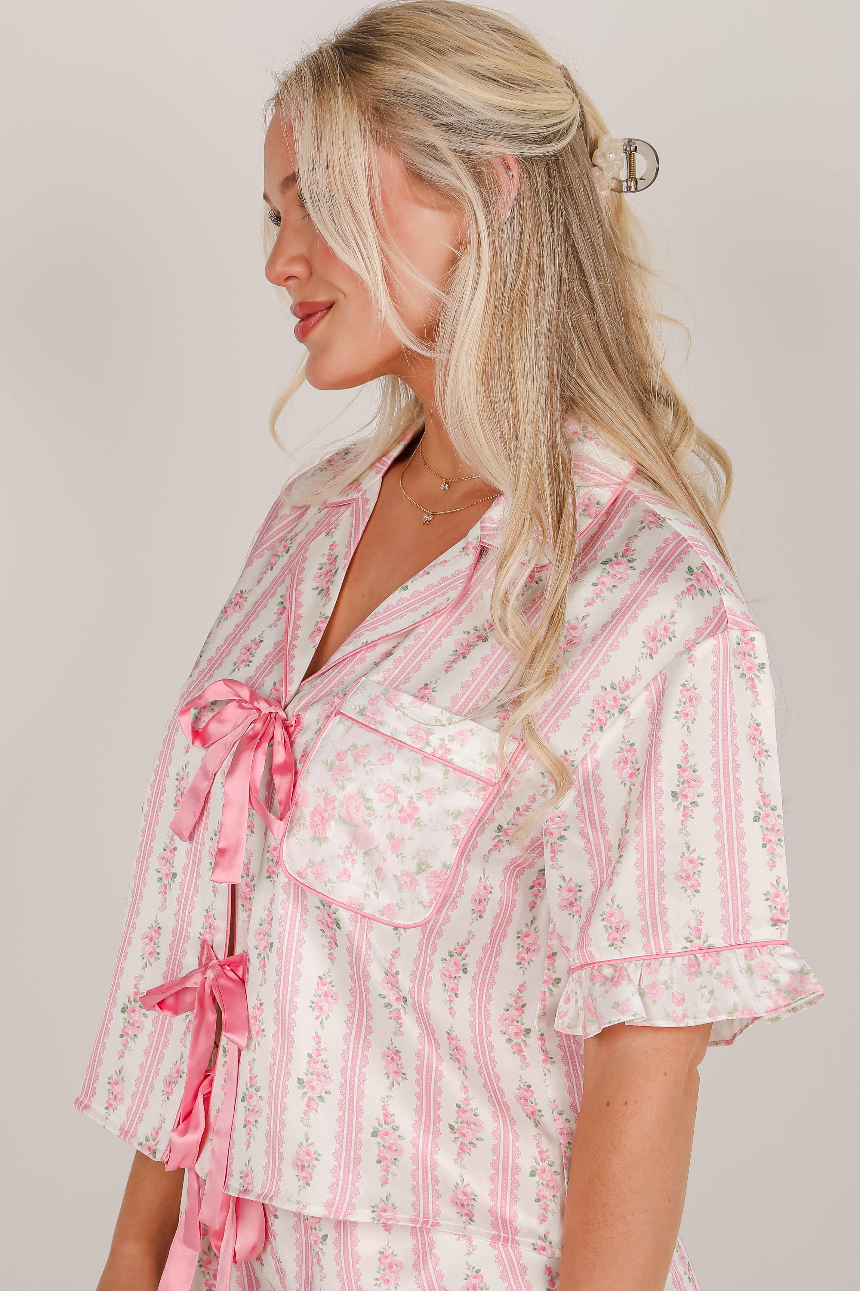 What A Dream Pink Floral Pajama Top