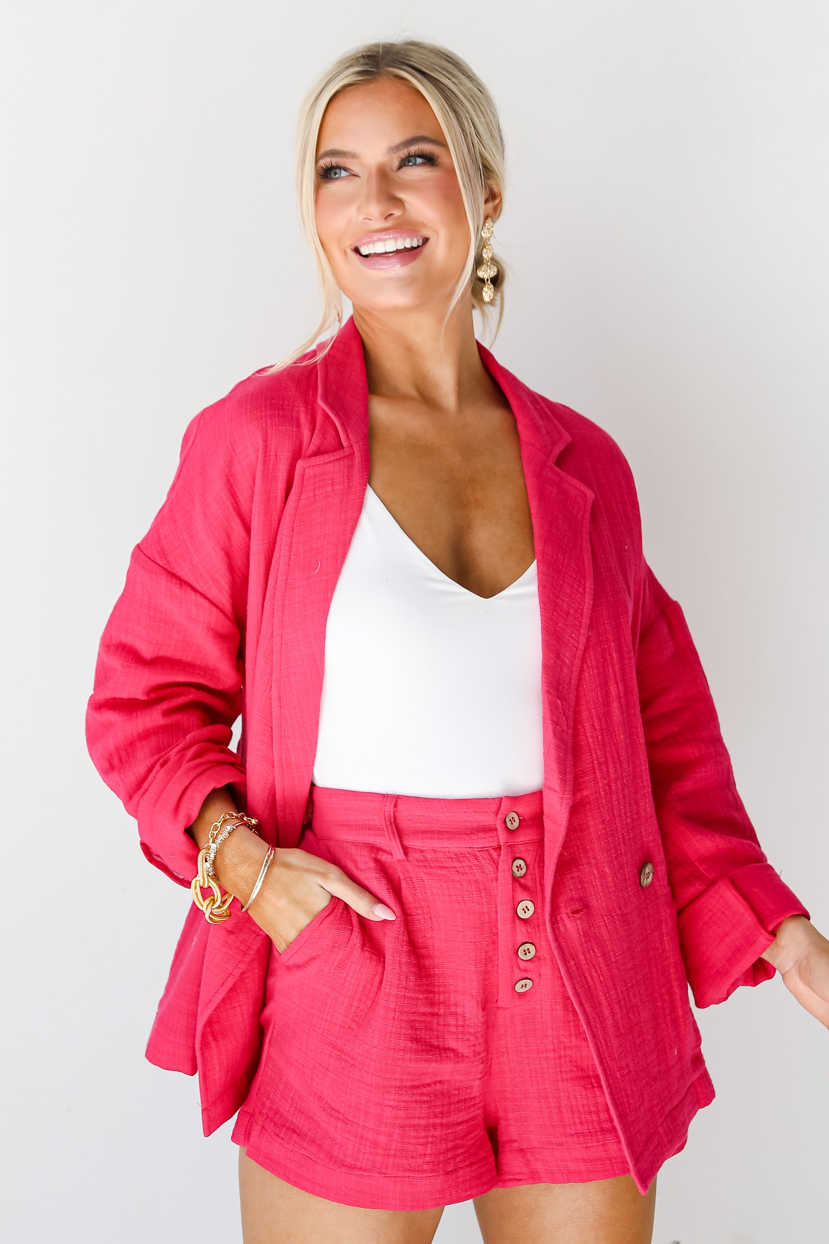 pink Linen Blazer front view