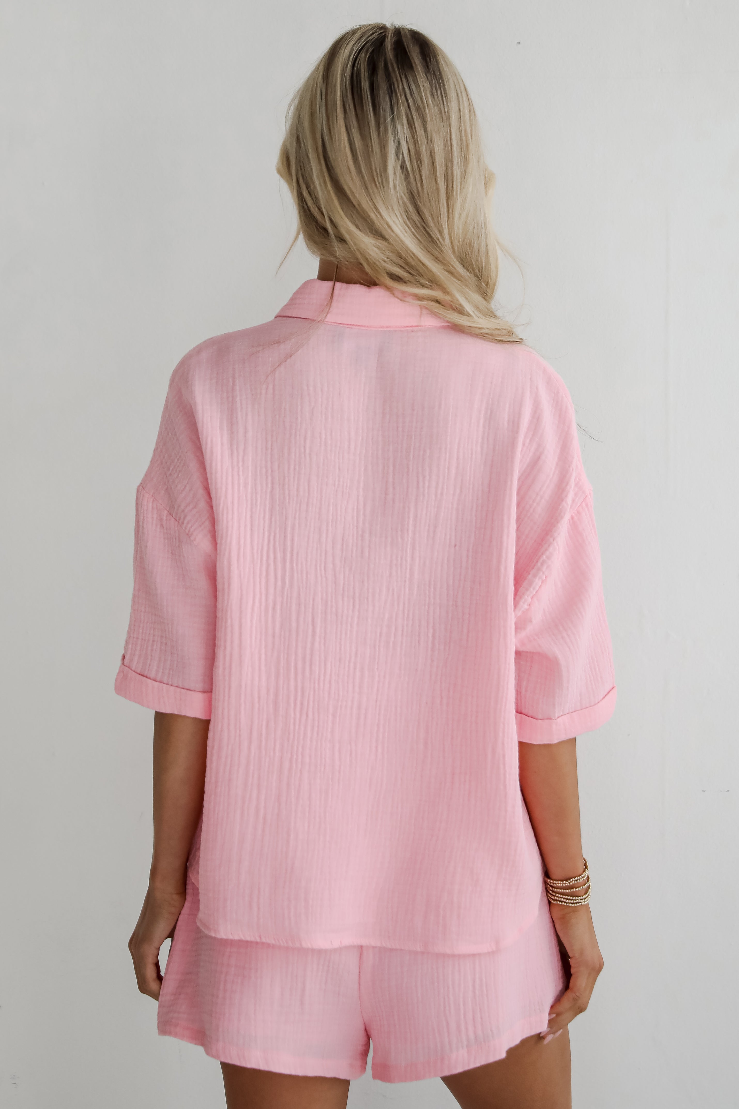Hit The Breeze Pink Linen Blouse