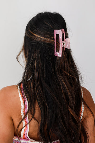 Pink Rhinestone Claw Hair Clip for women