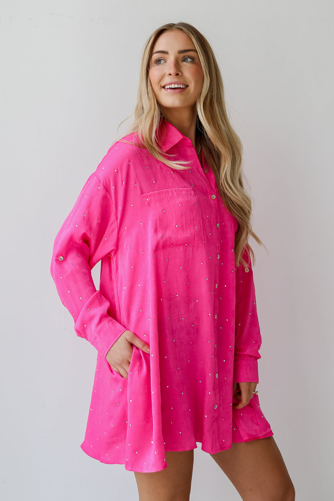 sparkly Fuchsia Satin Rhinestone Mini Dress.  Cheap Dresses. Online cheap dresses. Pink Dress. Online Women's Boutique